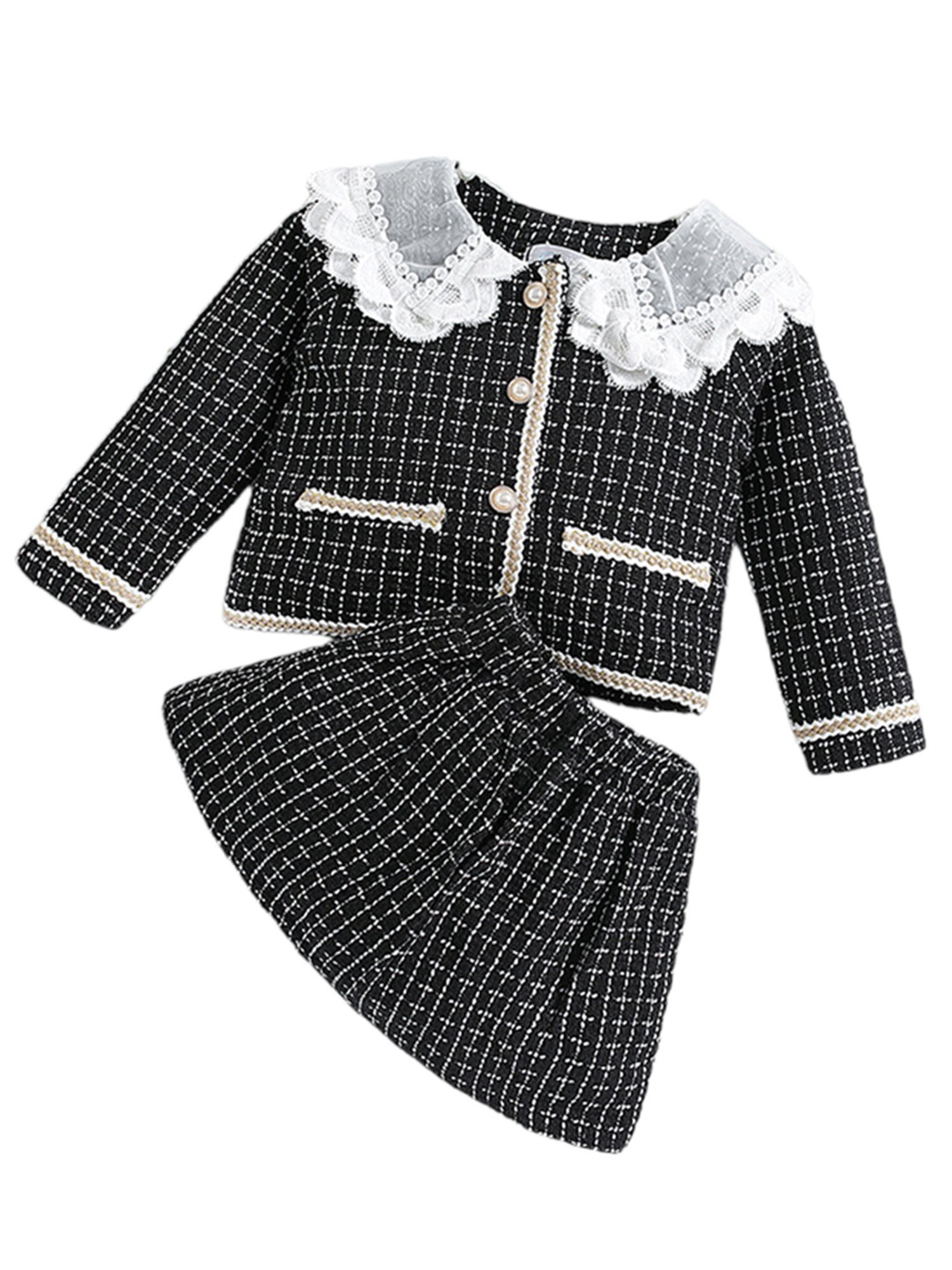 LAPA Kinderanzug Eleganter Anzug aus Baumwolle für Mädchen, langärmeliger Karoanzug (Set, 2-tlg)