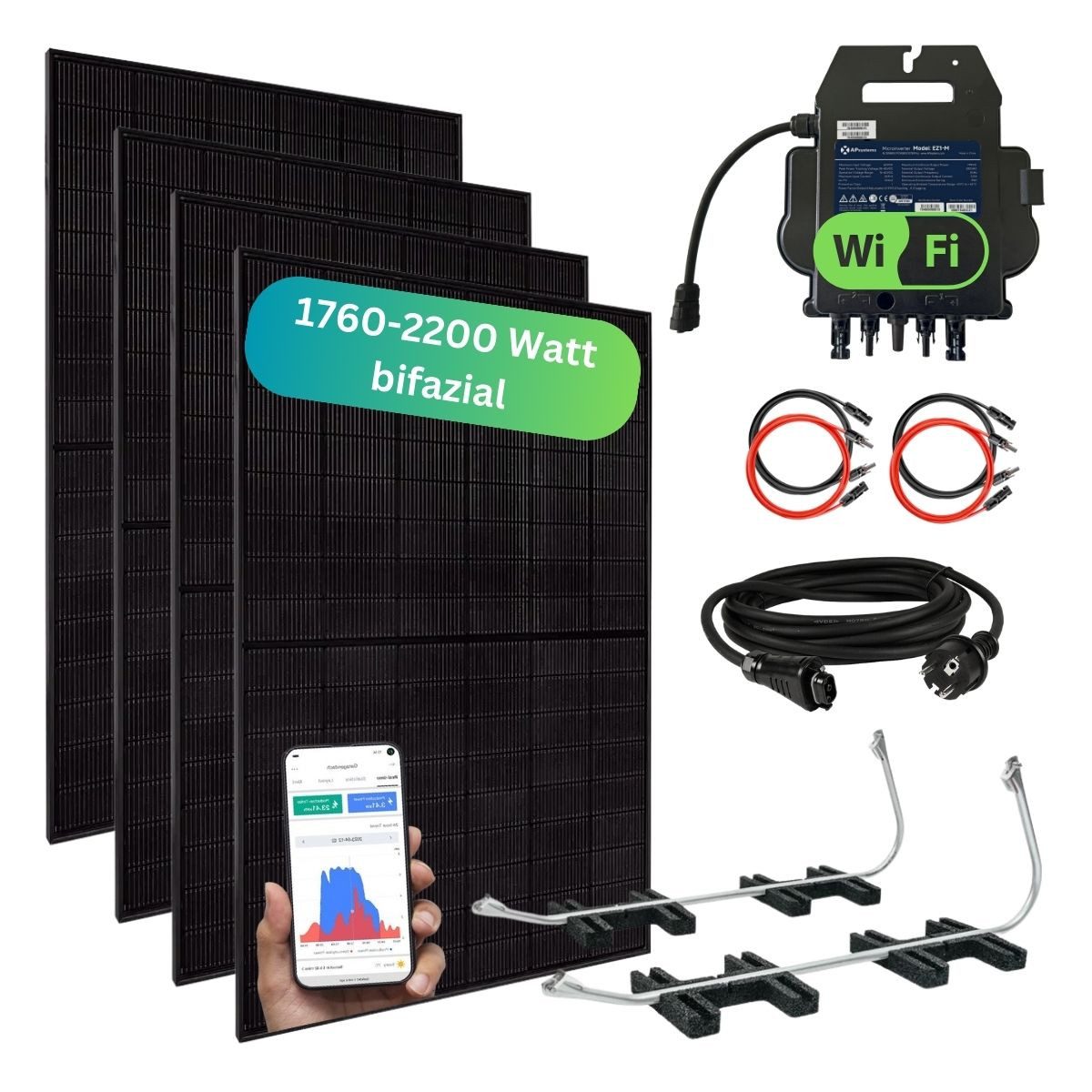 MyVoltaics Balkonkraftwerk MyCarport Balkonkraftwerk 1760+ Watt – Premium transparent Variante, (4 Solarmodule TopCON Technologie Bifazial Wechselrichter steckerfertig), Genehmigungsfreies Balkonkraftwerk 1760+ Watt im Komplettset