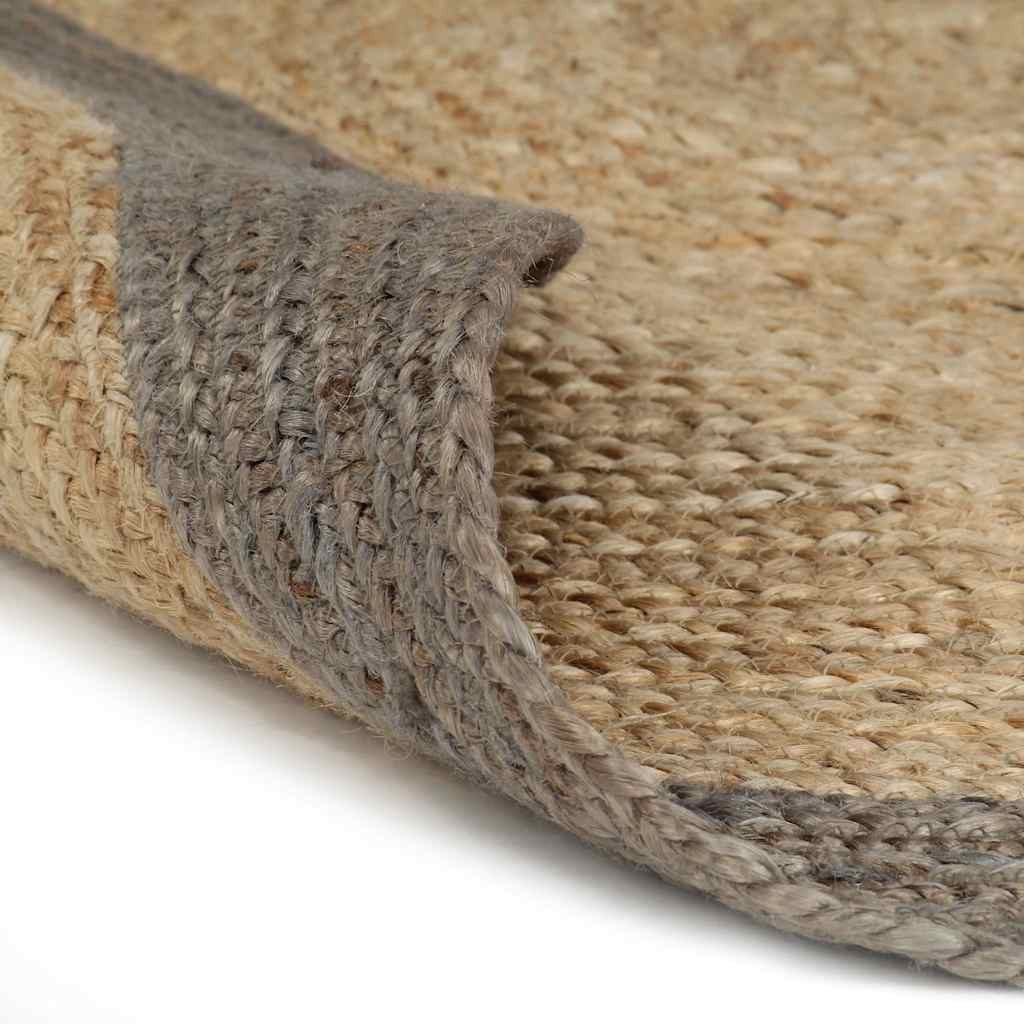 vidaXL Teppich Teppich Handgefertigt Jute mit Grauem Rand 90 cm, Runde