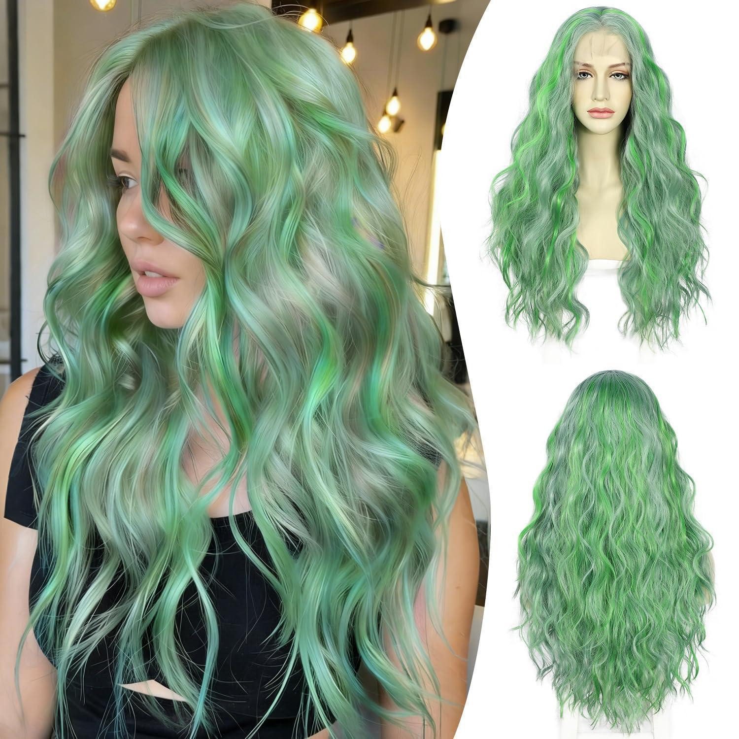 LuxusKollektion Kunsthaarperücke Perücke Lace Front synthetisch 24inch Cosplay Party Grün Highlights