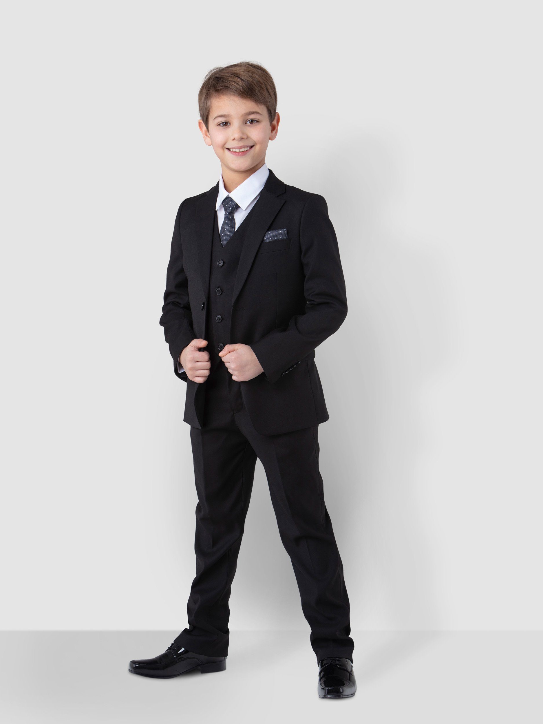 Melli-Trends Kinderanzug Luxuriöser Hemd, elegant Kommunionanzug Jungen Hose, Einstecktuch) (Sakko, Krawatte Weste, Schwarz 6-teilig, Anzug in und festlich