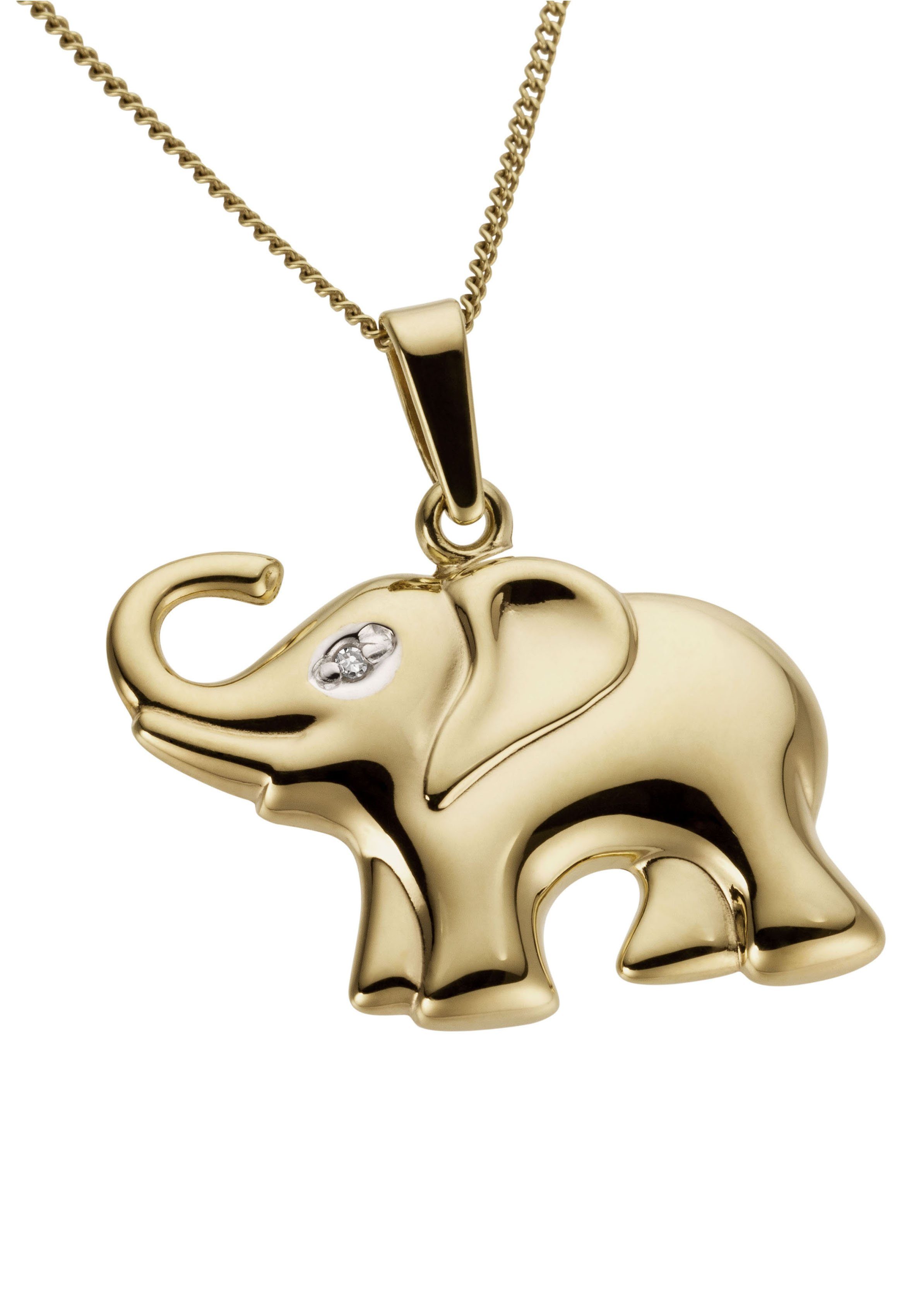 Firetti Kettenanhänger Schmuck Geschenk Gold 333 Halsschmuck Anhänger für Halskette Elefant, Made in Germany - mit Diamant