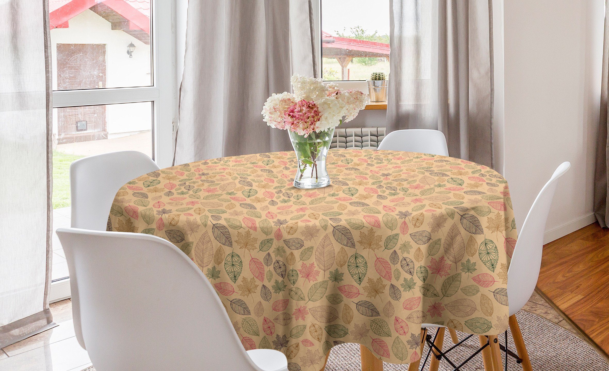 Abakuhaus Tischdecke Kreis Tischdecke Abdeckung für Esszimmer Küche Dekoration, Herbstlaub Aufwändige Muster Strokes