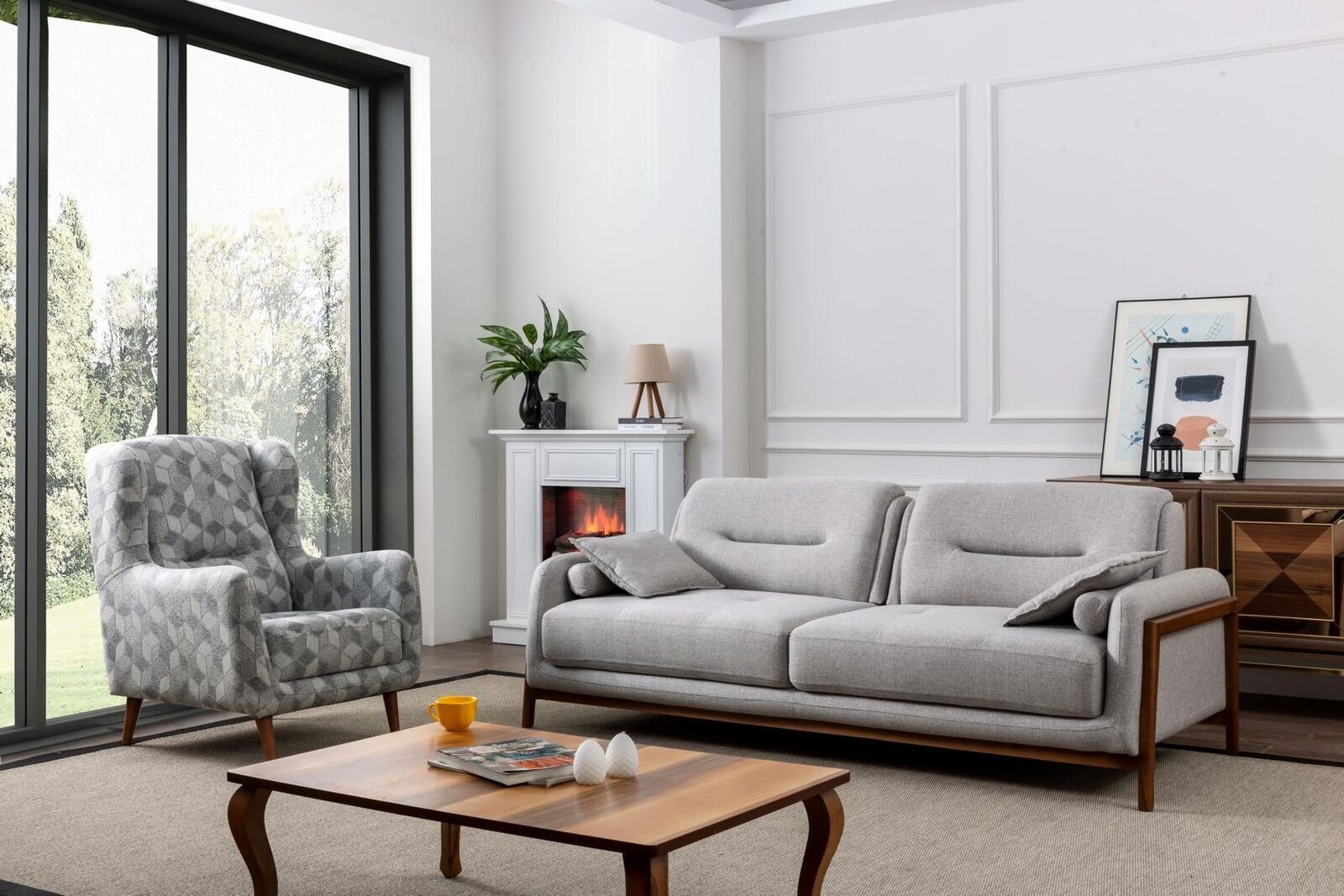 1x Couchtisch), Europa 1x Textil, Wohnzimmer Dreisitzer tlg Set Sofa Sessel Modern Made 3-Sitzer 2 Sessel + (2-St., Wohnzimmer-Set in Sofagarnitur JVmoebel ohne