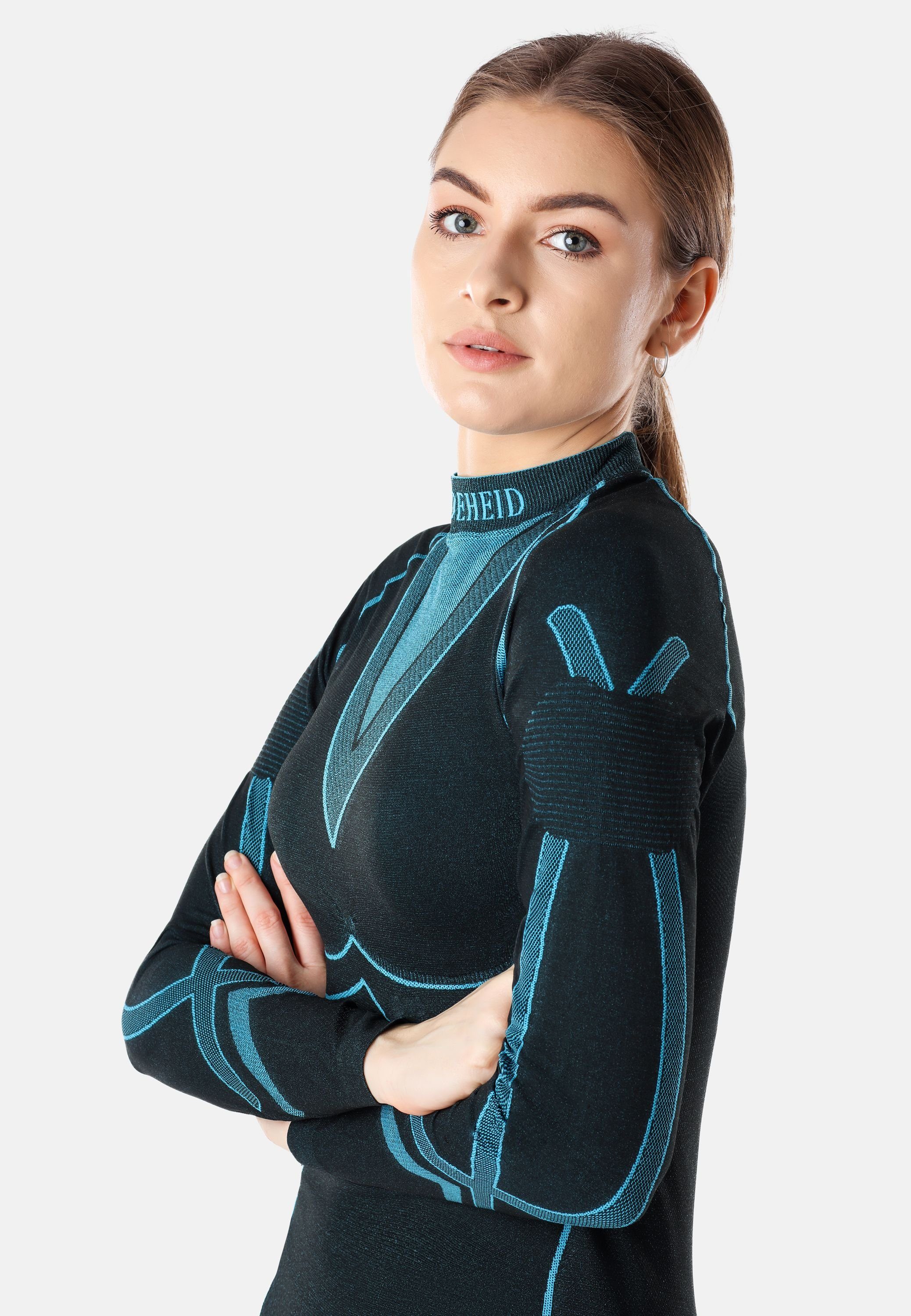 LAGI006 Schwarz/Turquoise Damen Shirt Unterhose Thermoaktiv mit Set Ladeheid (Set, Funktionsunterhose) Funktionsunterhemd Funktionsunterwäsche