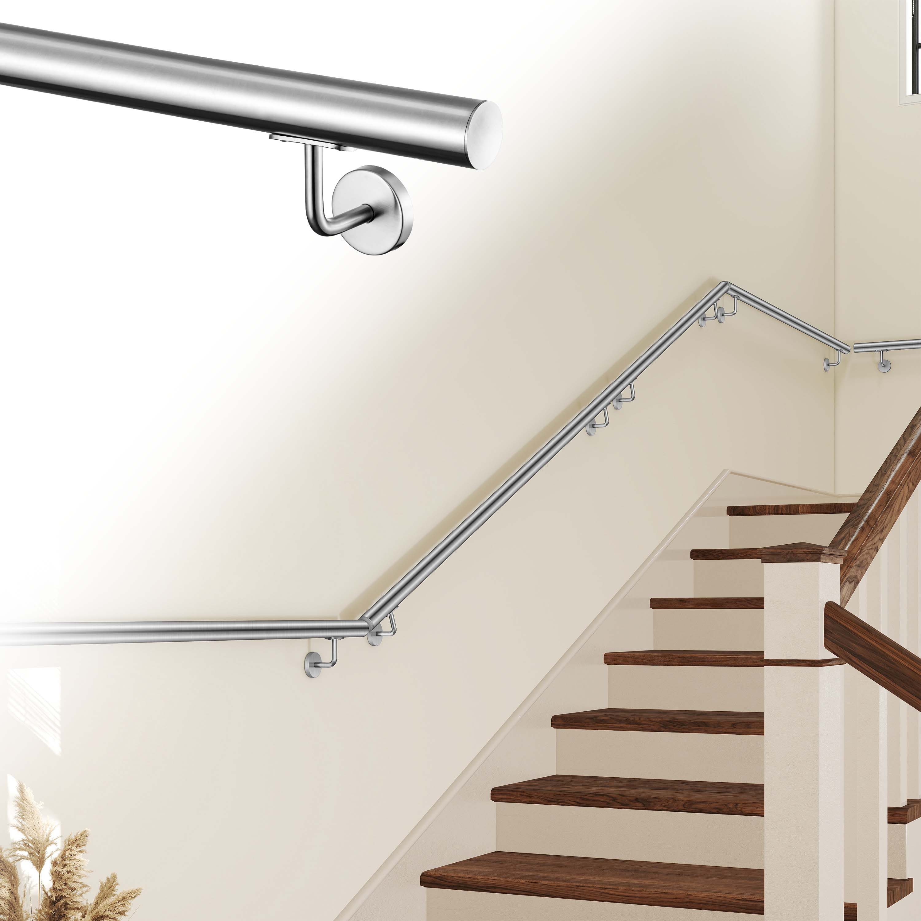 AICA Handlauf AICA Edelstahl Wandhandlauf & Treppengeländer Rostschutz Innen Außen, 80 cm Gesamtlänge, (Packung), 304 Edelstahl, Farbe: Silber/Schwarz/Braun, Länge: 80-240 cm