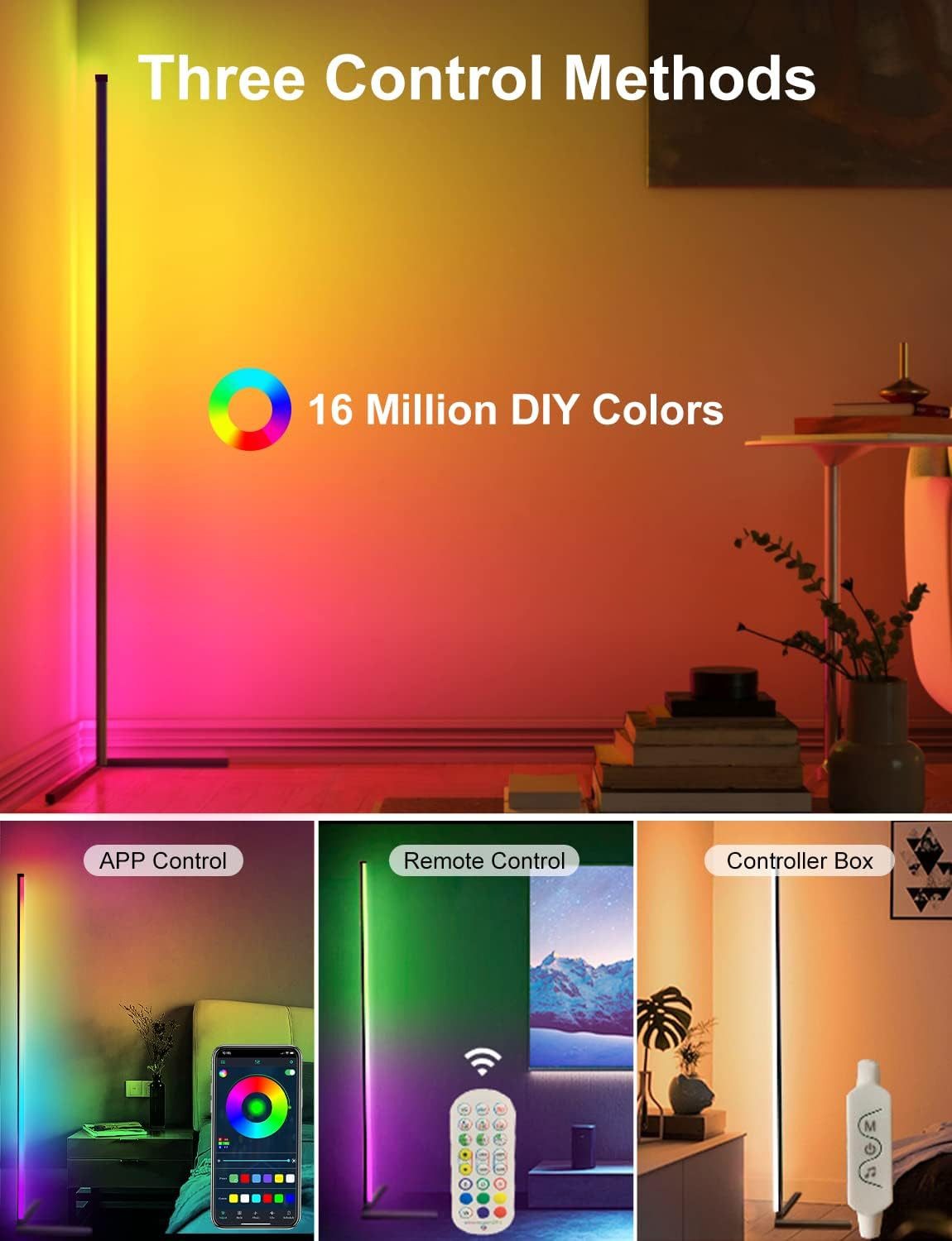 Athlix LED Stehlampe RGB Stehlampe LED 160cm Flur Lampe Farbwechsel Dimmbar Fernbedienung, 16 Mio Farben, App & Fernbedienung, Musik-Sync