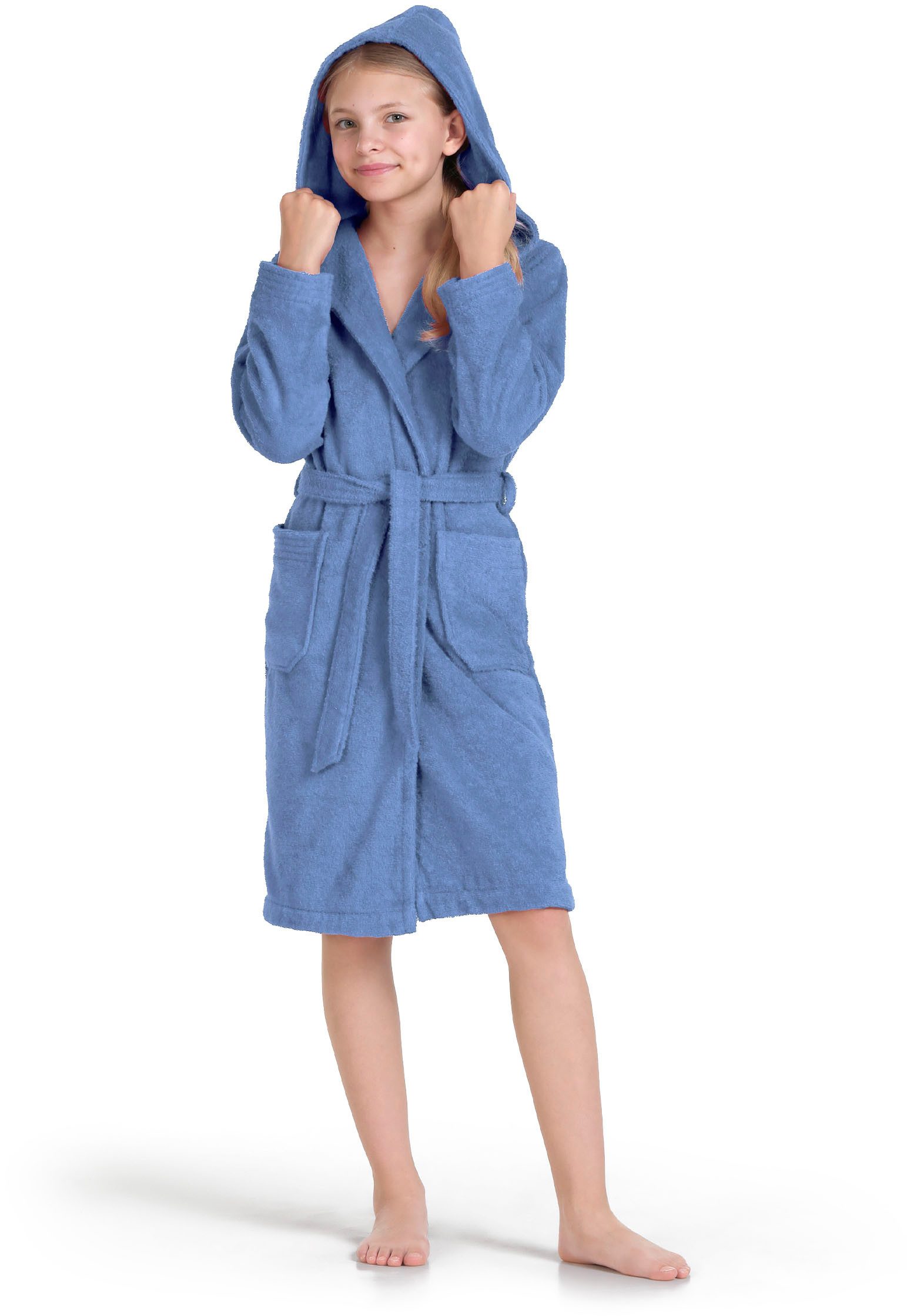 Möve Kinderbademantel Superwuschel, Langform, Kapuze, Gürtel