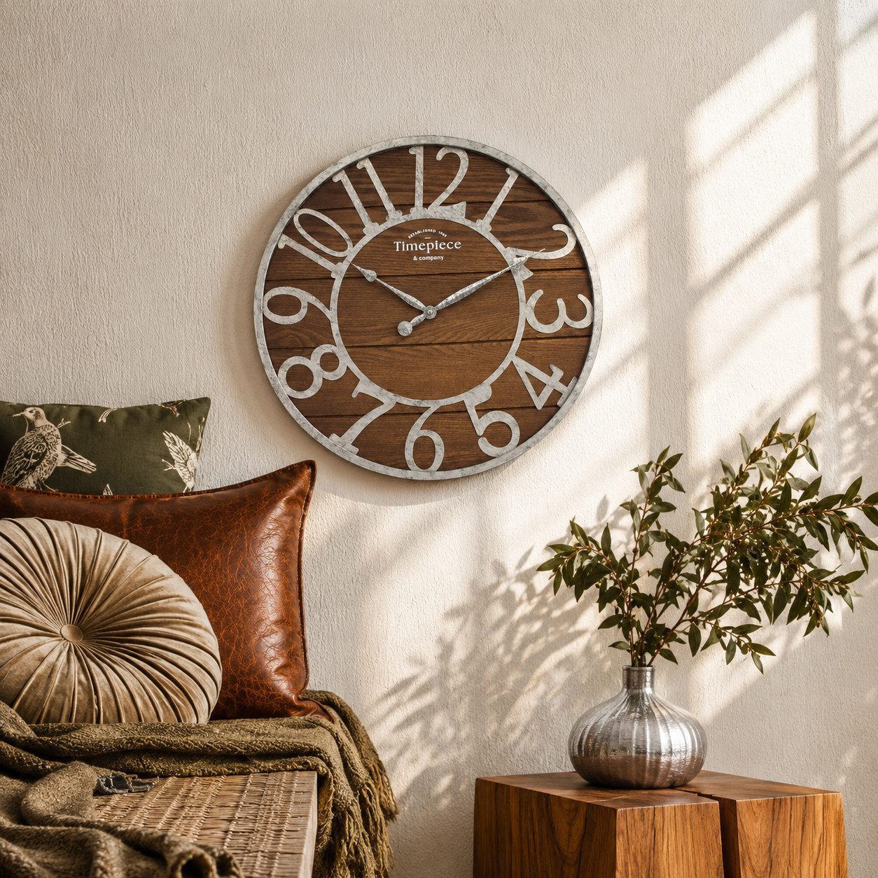 K&L Wall Art Wanduhr große Industrielle Metalluhr Vintage Holzuhr Rost Optik (Uhr ohne Tickgeräusche)
