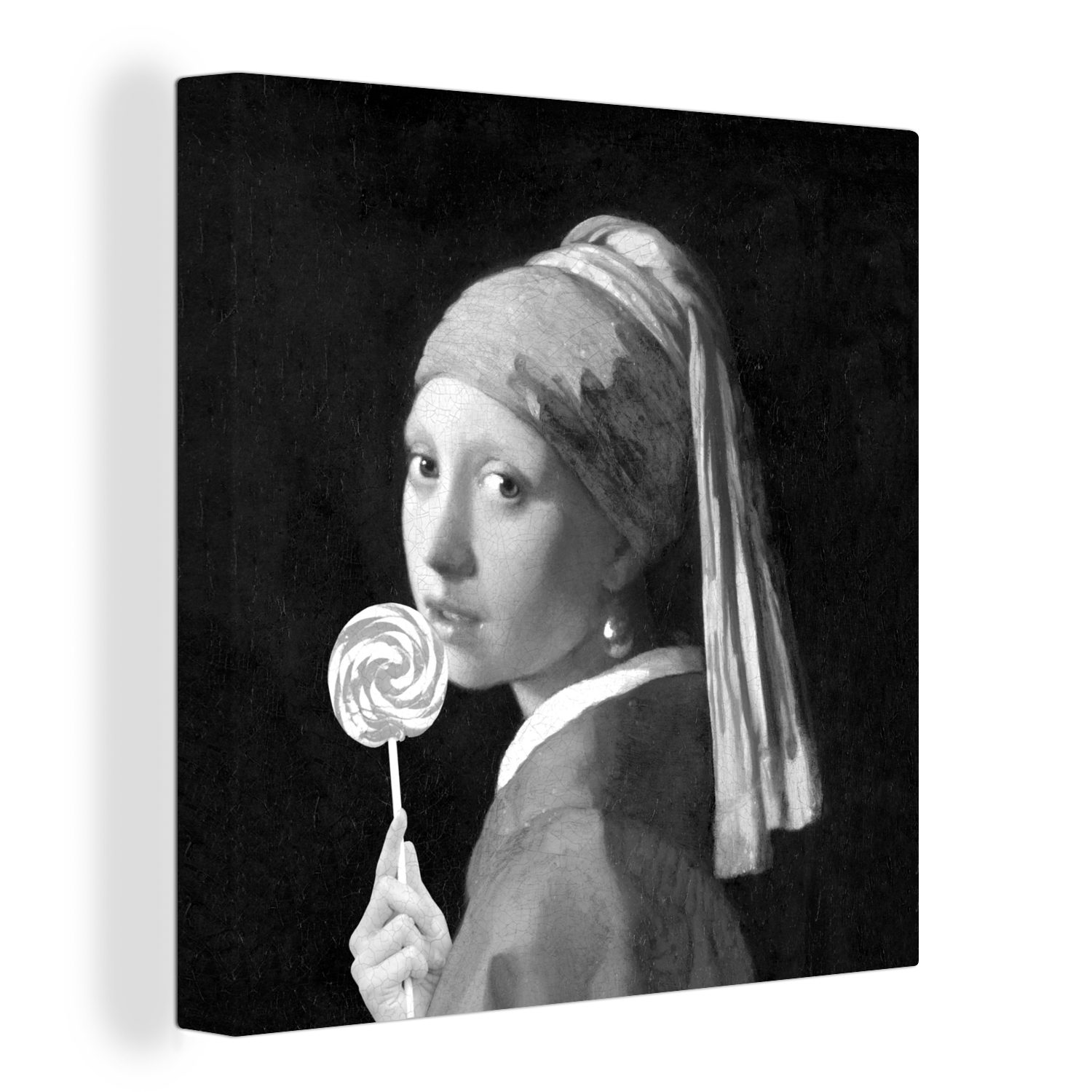 OneMillionCanvasses® Gemälde Das Mädchen mit dem Perlenohrring - Johannes Vermeer - Schwarz und, (1 St), Leinwand Bilder für Wohnzimmer Schlafzimmer bunt | Gemälde