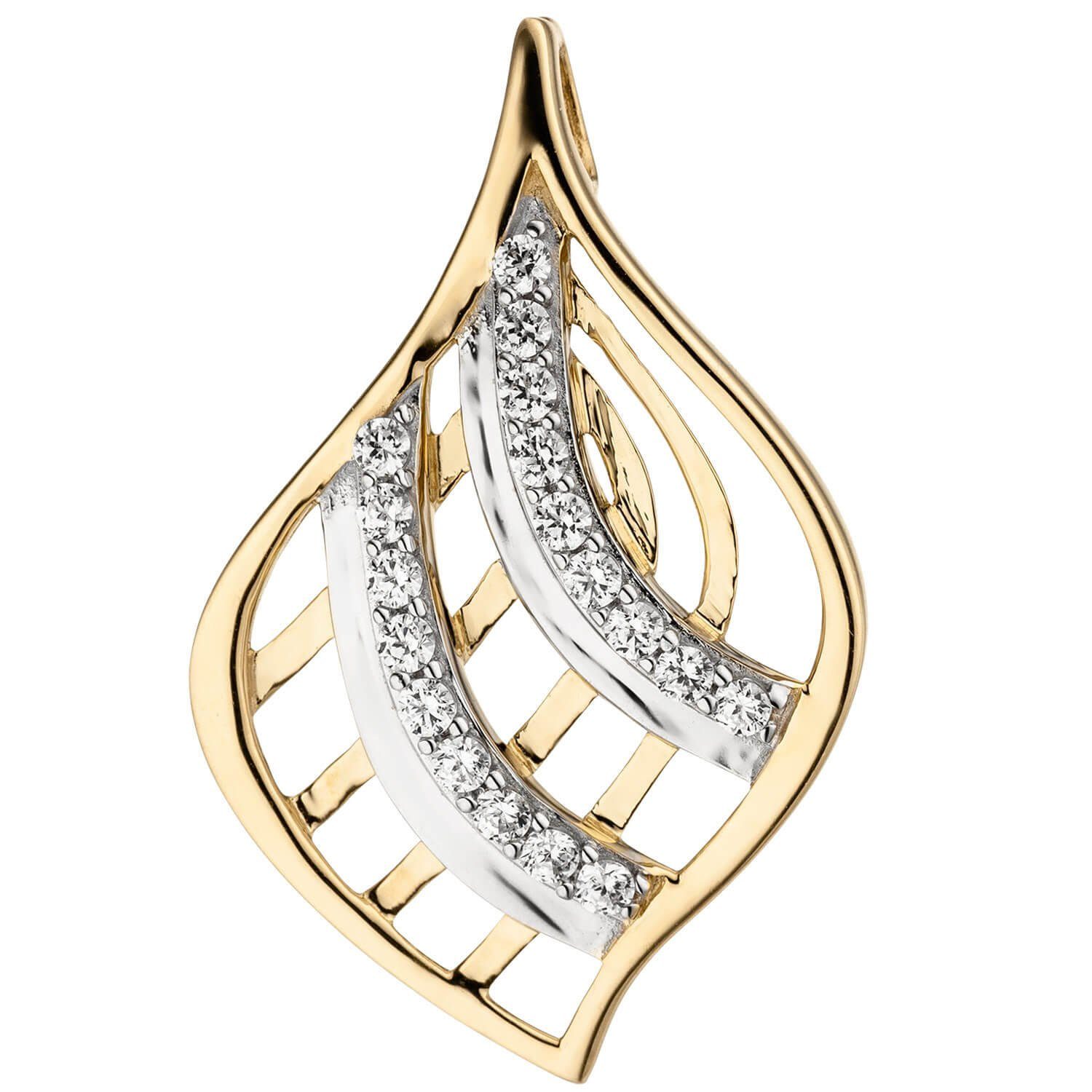 Schmuck Krone Kettenanhänger Anhänger Halsschmuck Blatt Blättchen mit weißen Zirkonia, 375 Gold Gelbgold, Gold 375