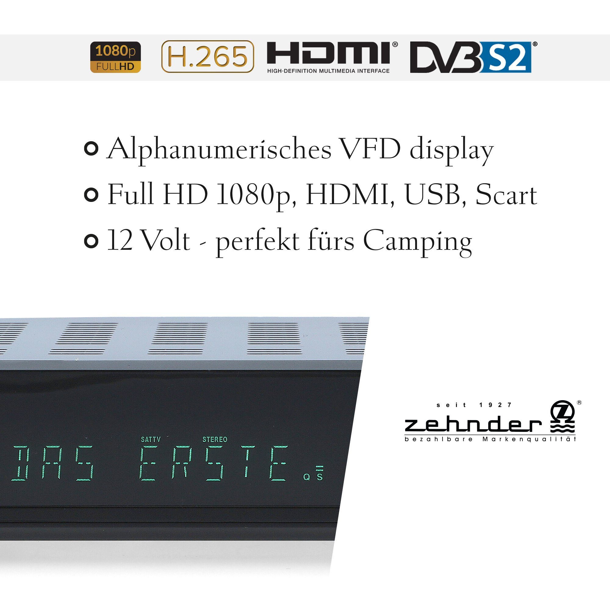 Zehnder HX-2300-Alphanumerisches Display tauglich) USB, (AAC-LC, SCART, HDMI, - Einkabel Coaxial, 12V SAT-Receiver PVR