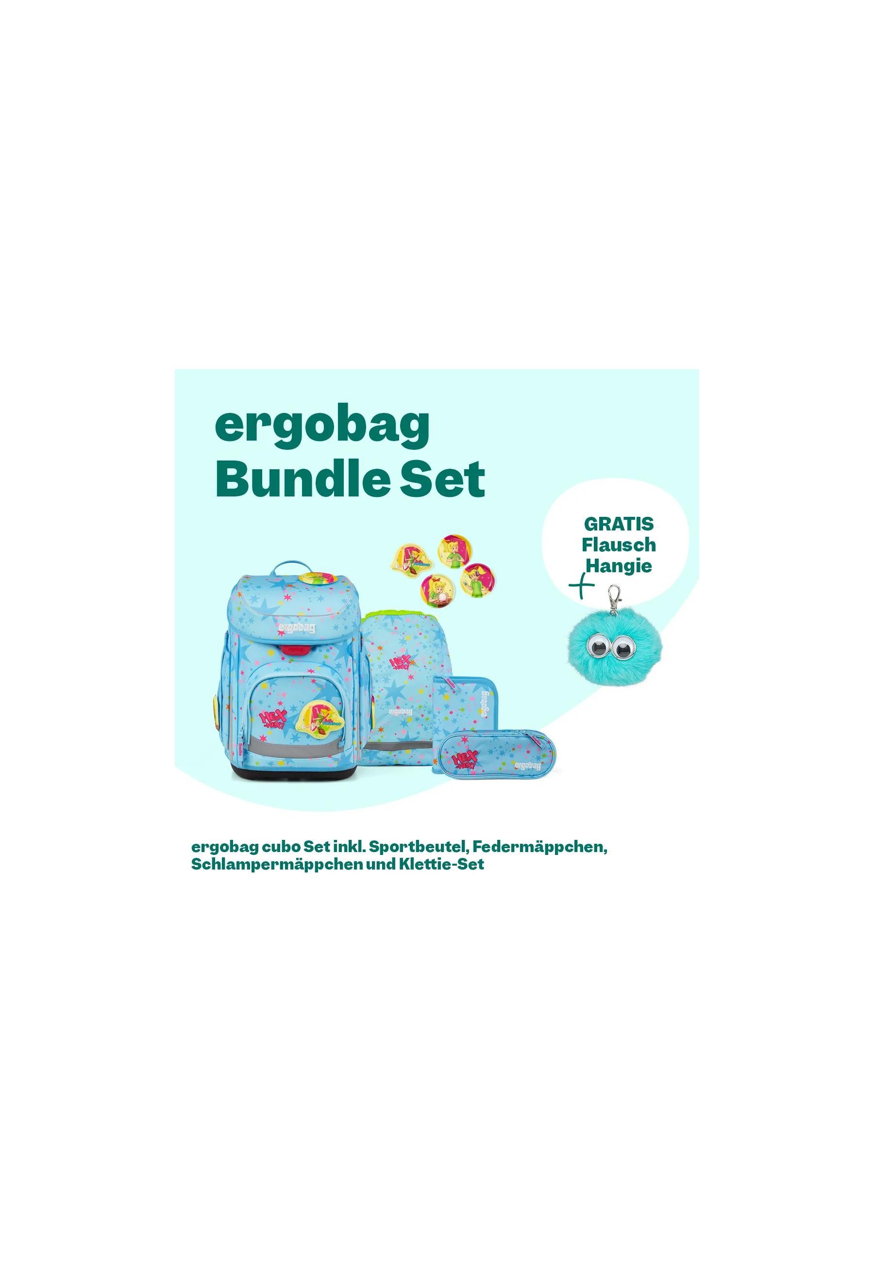 ergobag Schulranzen cubo Bundle Set (6-tlg., 6-teiliges Set), größenverstellbares Rückensystem
