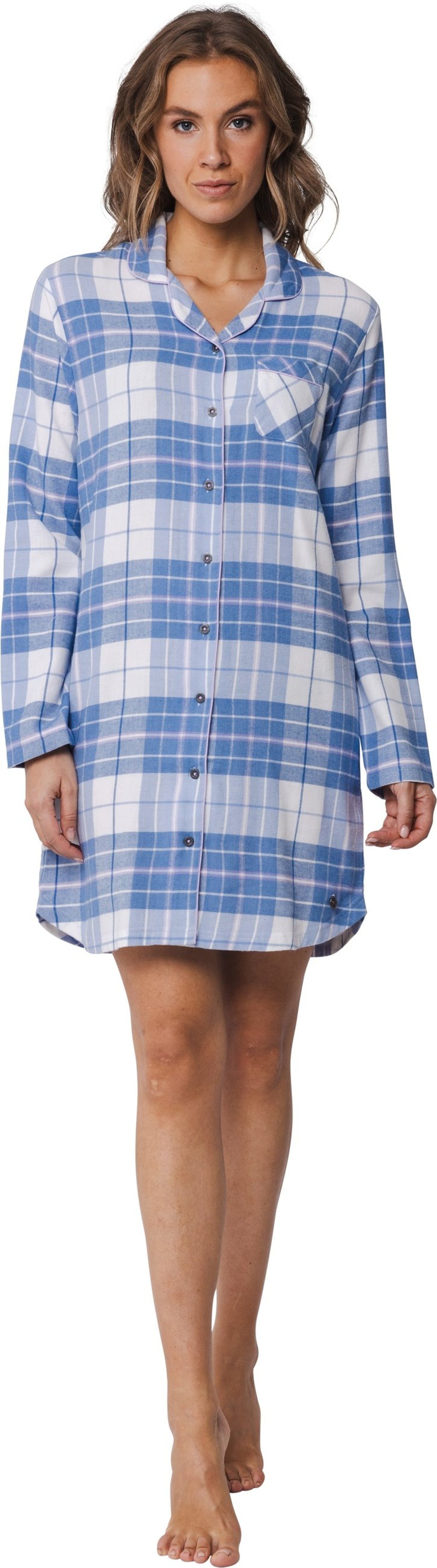 Rebelle Nachthemd Damen Flanell Schlafshirt geknöpft (1-tlg) Baumwolle