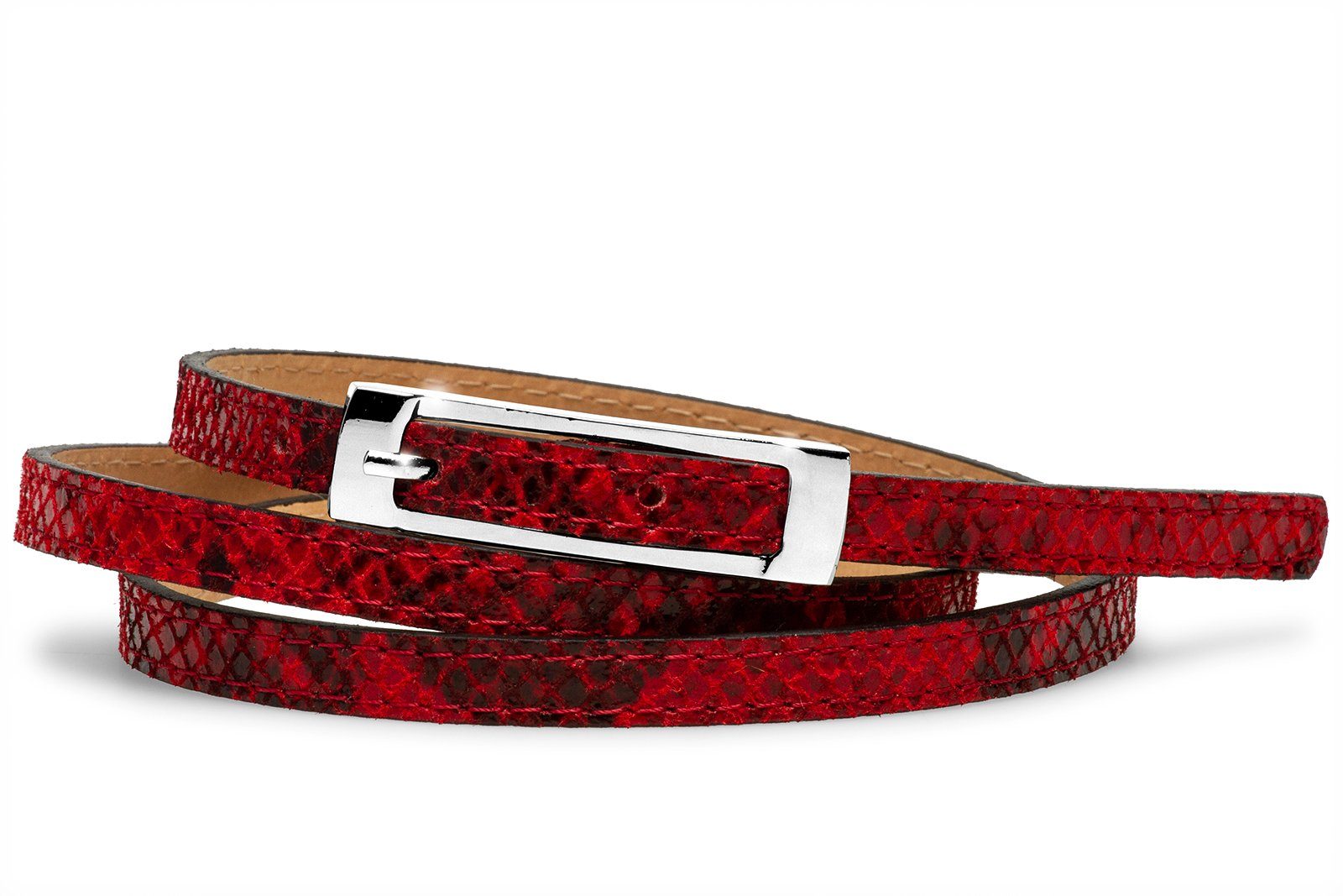 GU319 Caspar Ledergürtel mit Damen Taillengürtel schmaler Schlangen Print rot eleganter