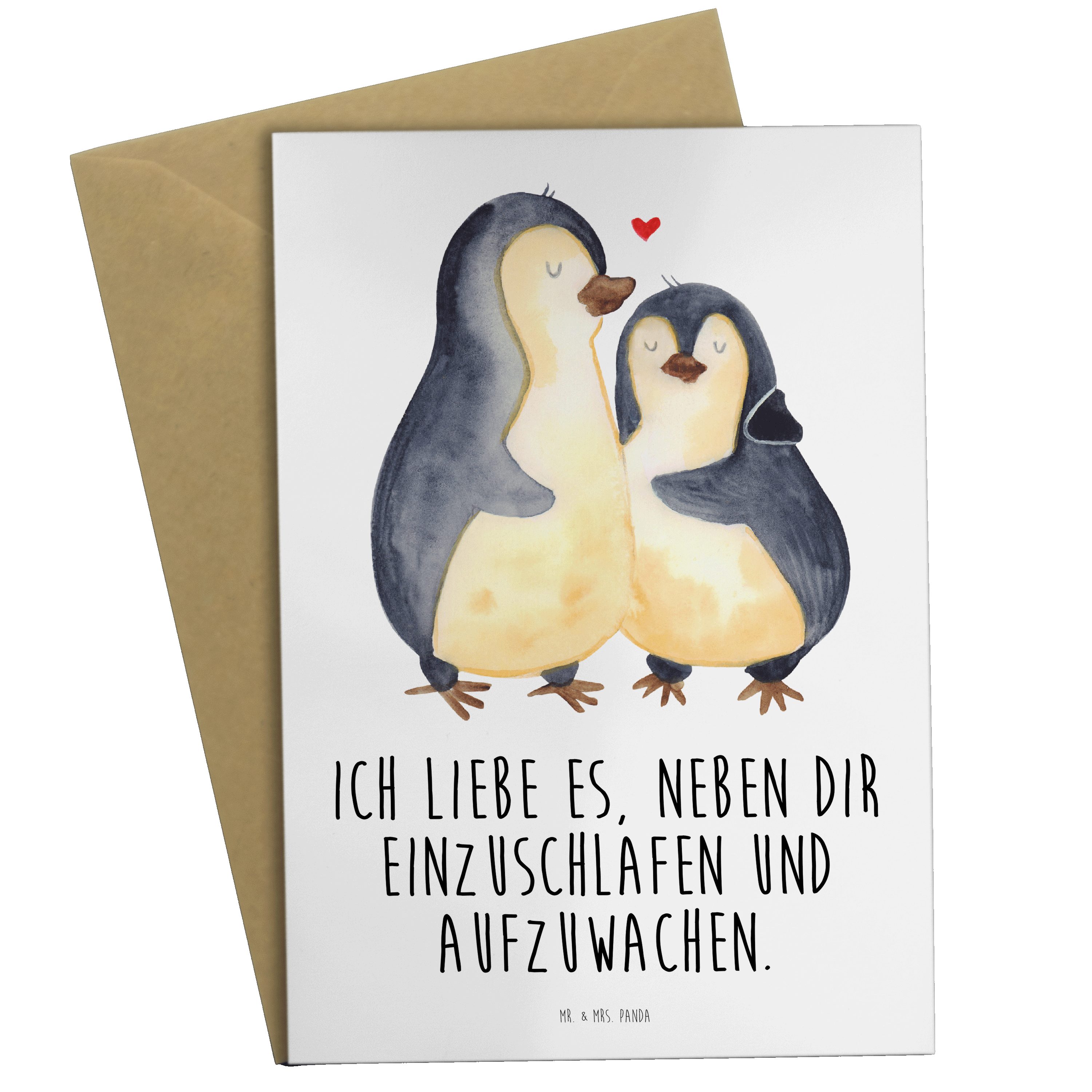 Mr. & Mrs. Panda Grußkarte Pinguine Einschlafen - Weiß - Geschenk, Glückwunschkarte, Ehemann, Ge