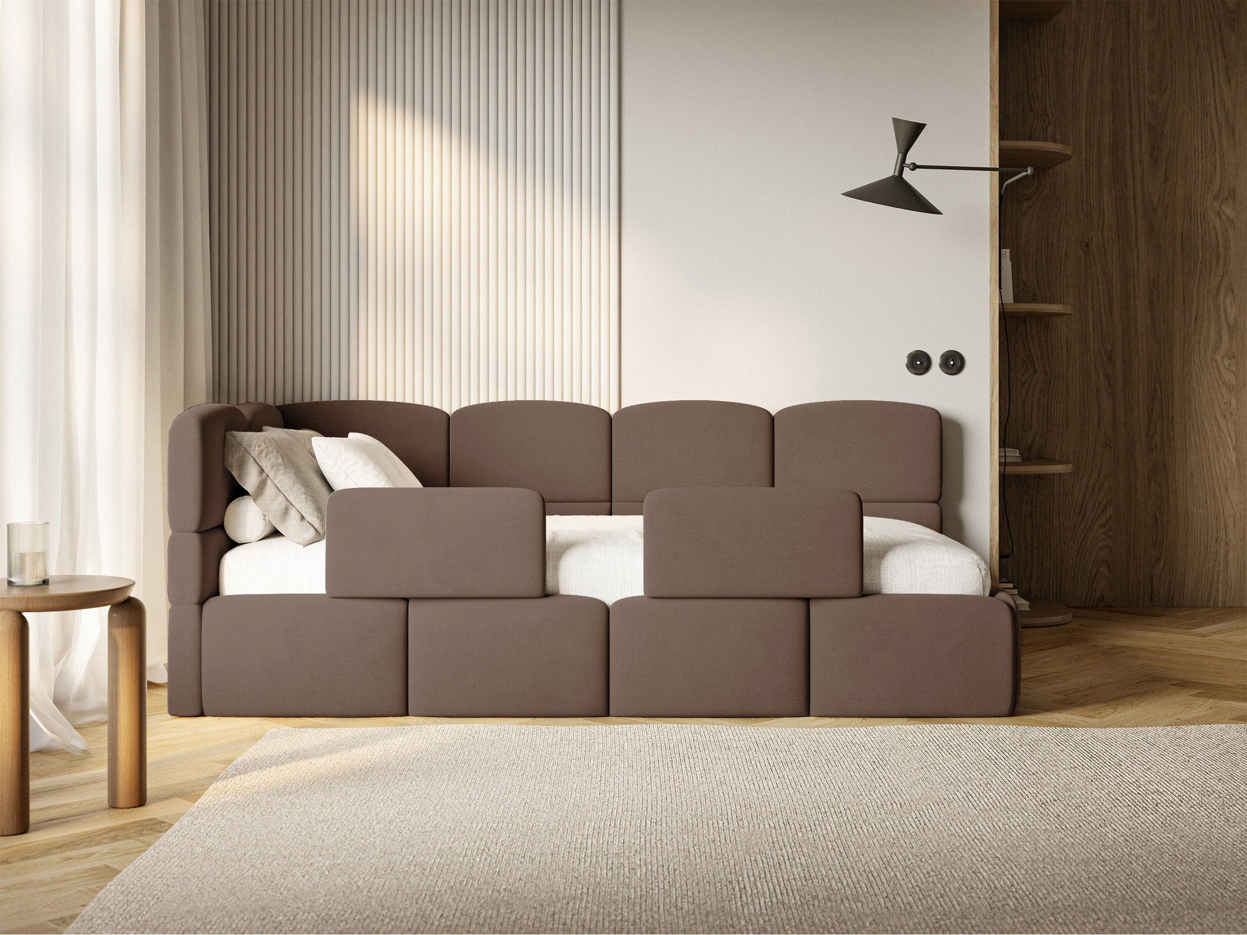 Selsey Kinderbett CLOUDY, Eck-Kopfteil, Matratze & Stauraum, Easy-Clean-Velours, 120x200 cm