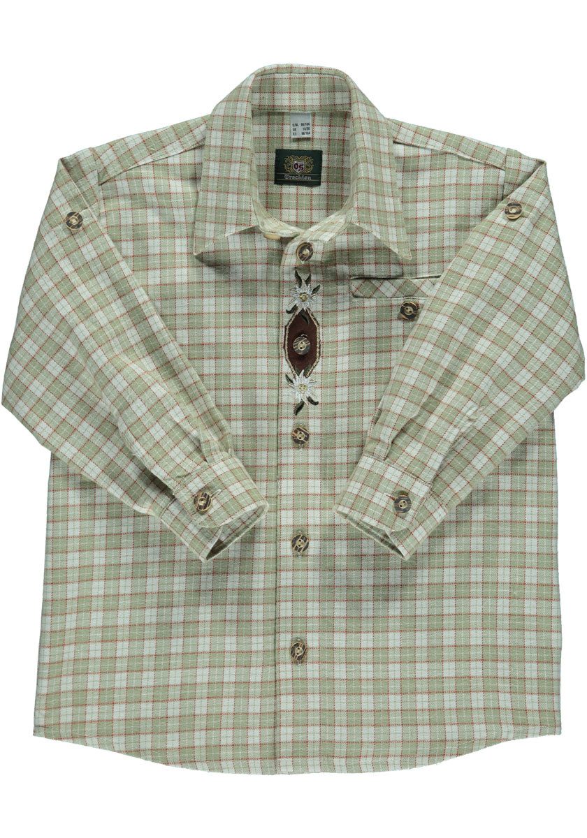 OS Trachten Trachtenhemd Dadil Jungen Langarmhemd mit Edelweiß-Stickerei auf der Knopfleiste