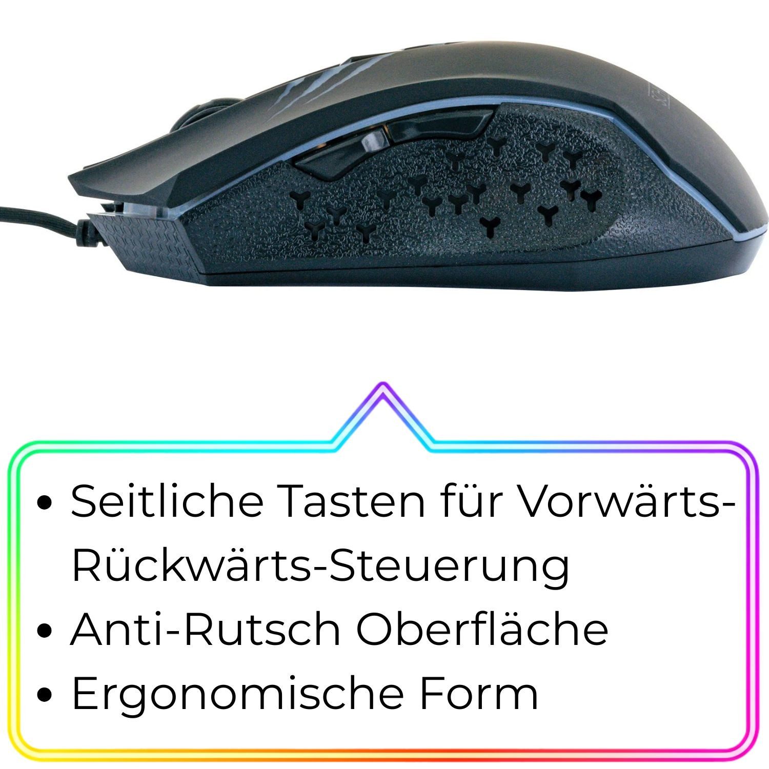 Schwaiger USB Gaming Maus GM3000 RGB LED Beleuchtet Gaming-Maus (USB, Gamer Mouse 6 Tasten dpi-Schalter Ergonomisch Plug & Play Seitentasten)