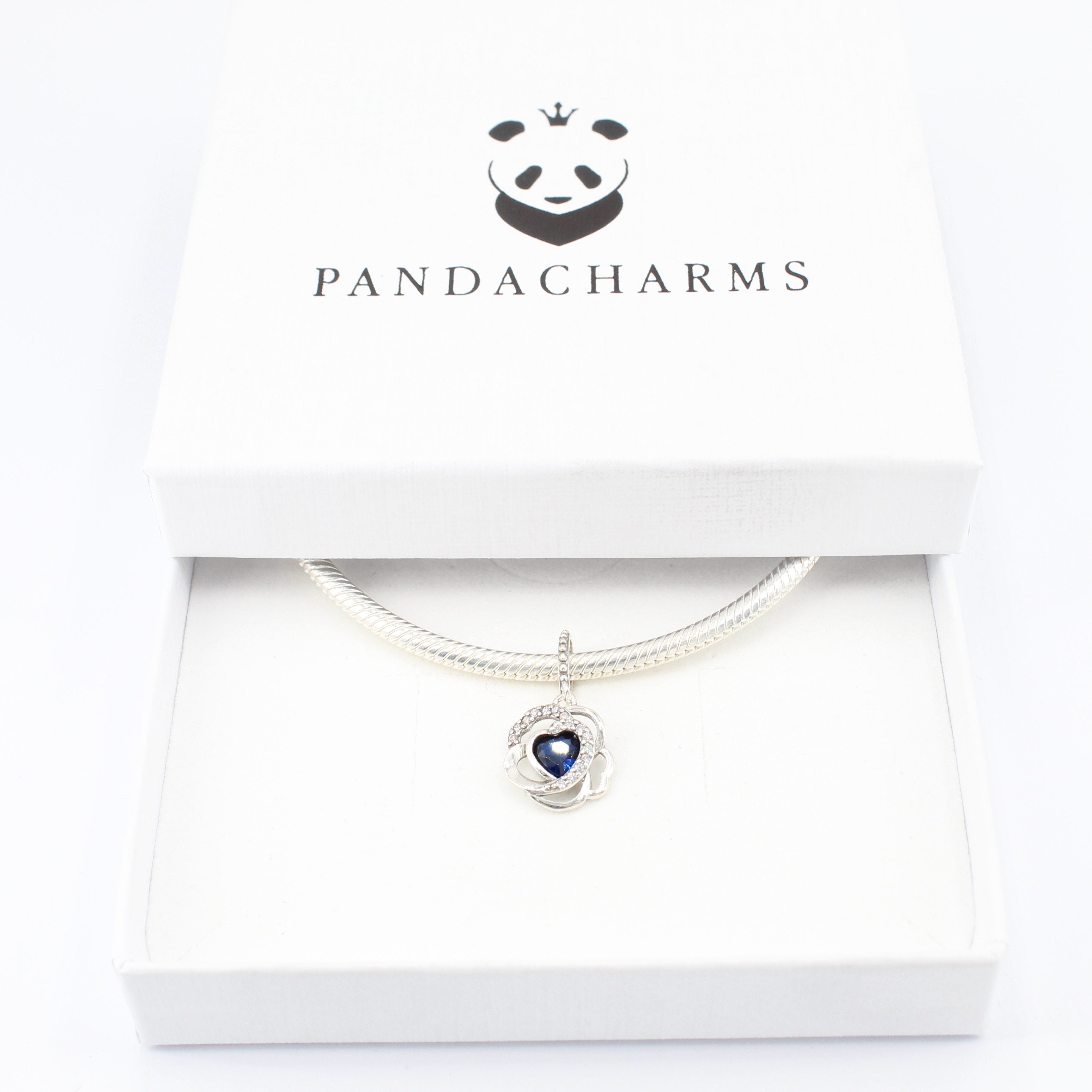 PANDACHARMS Bead Glitzernde Blaue Herzblume Charm Anhänger, 925er Silber – Bild 3 von 3