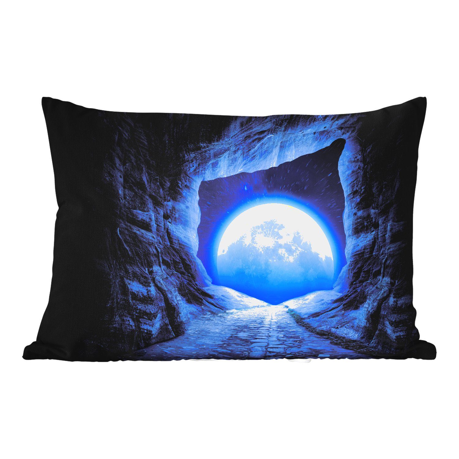 MuchoWow Dekokissen Höhle - Mond - Weltraum - Universum - Blau, Outdoor-Dekorationskissen, Polyester, Dekokissenbezug, Kissenhülle