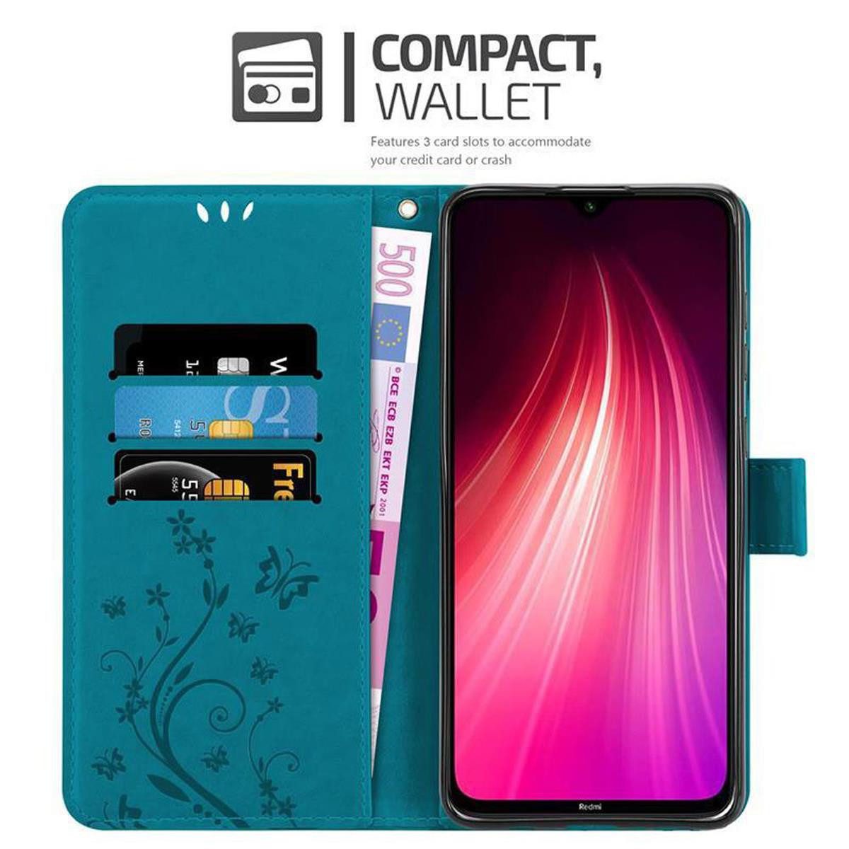Cadorabo Handyhülle für Xiaomi RedMi NOTE 8 Hülle Xiaomi RedMi NOTE 8, Hülle Schutzhülle Blumen Flower mit Standfunktion Kartenfach Magnet