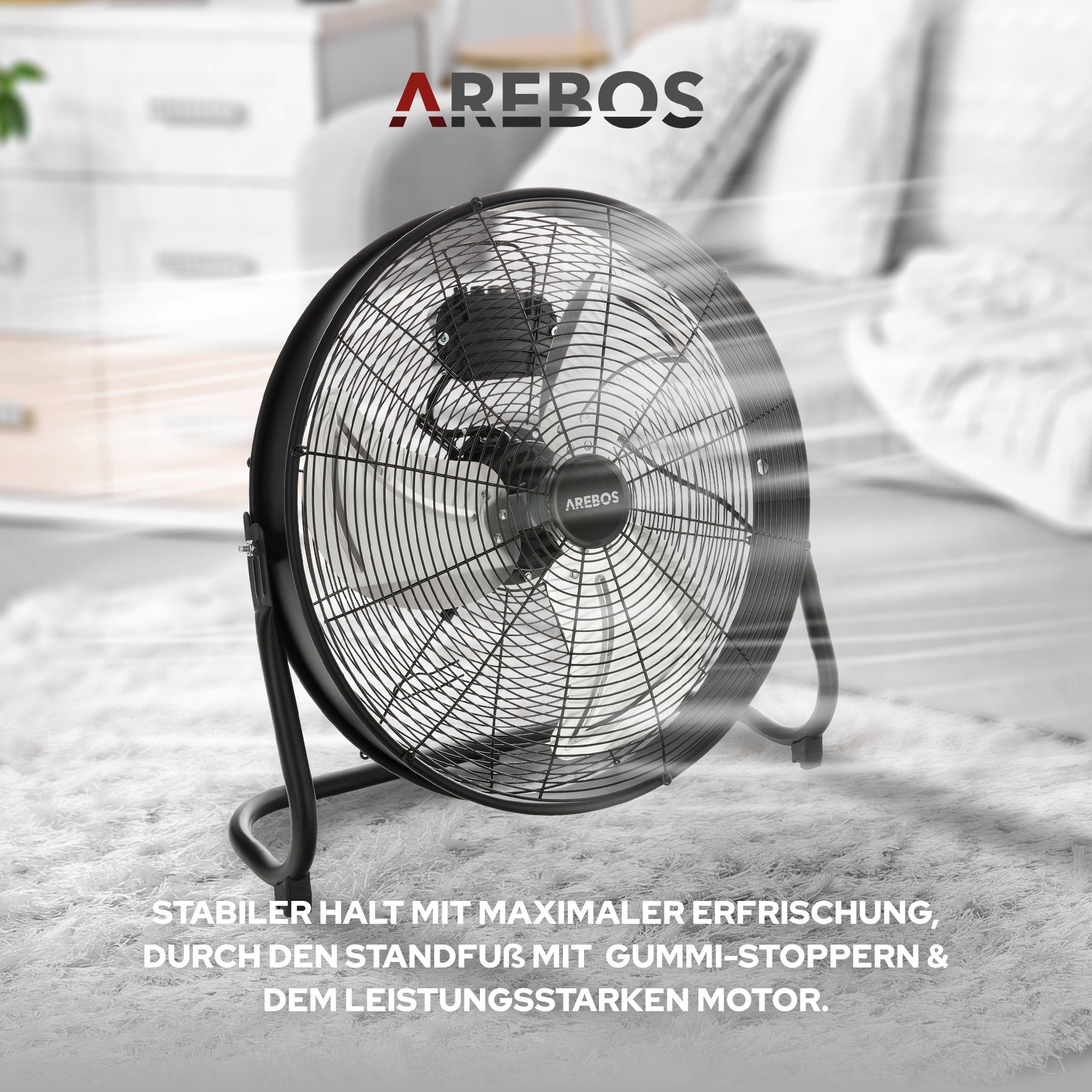 Ø Bodenventilator Geschwindigkeitsstufen cm, Arebos Ventilator, 50 3 Windmaschine,