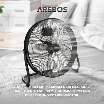 Arebos Bodenventilator Ø 50 cm, Windmaschine, Ventilator, 3 Geschwindigkeitsstufen