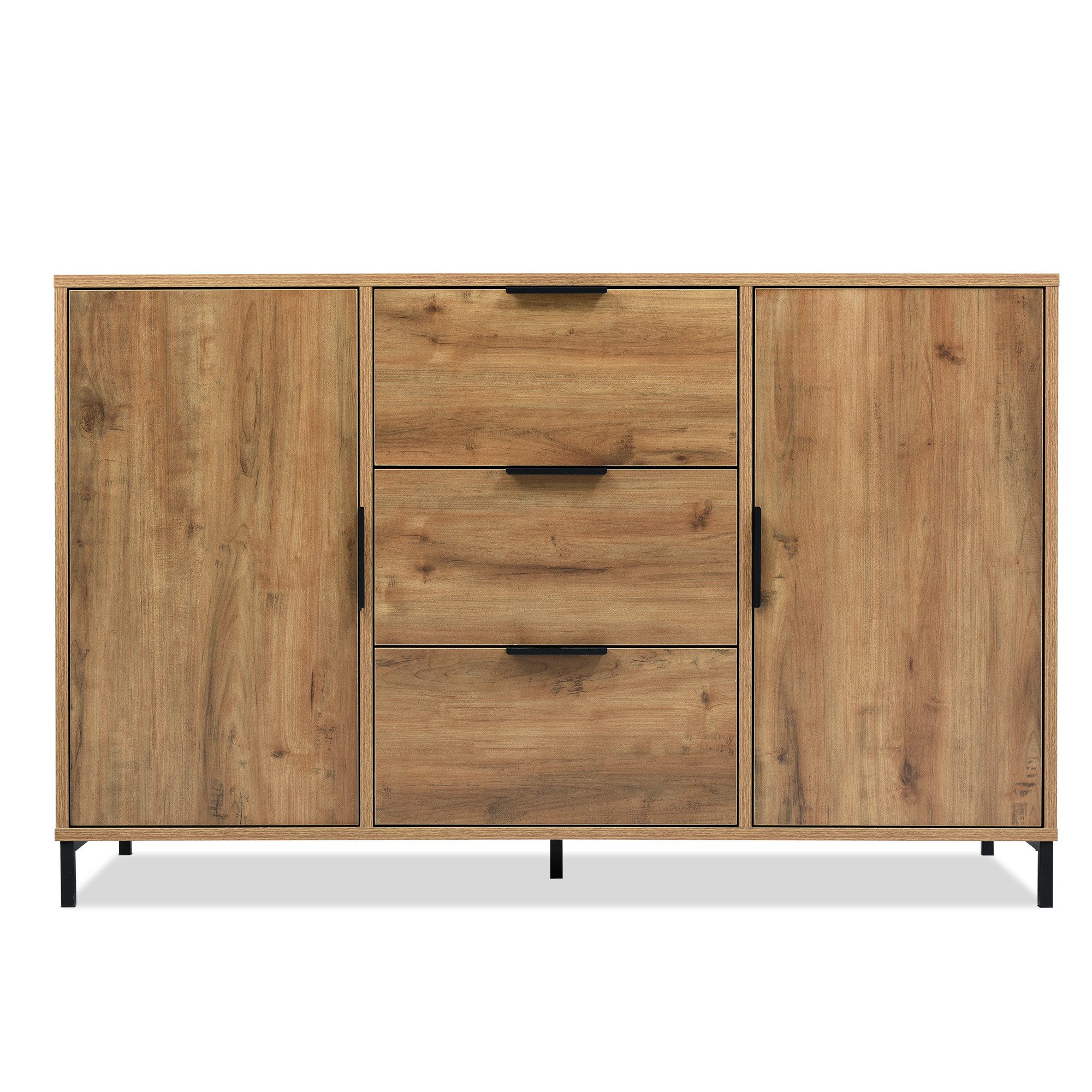 BlingBin Schubkastenkommode Sideboard Highboard für Schlafzimmer Wohnräume (1 St., mit 2 Türen und 3 Schubladen, 120 x 40 x 76 cm)