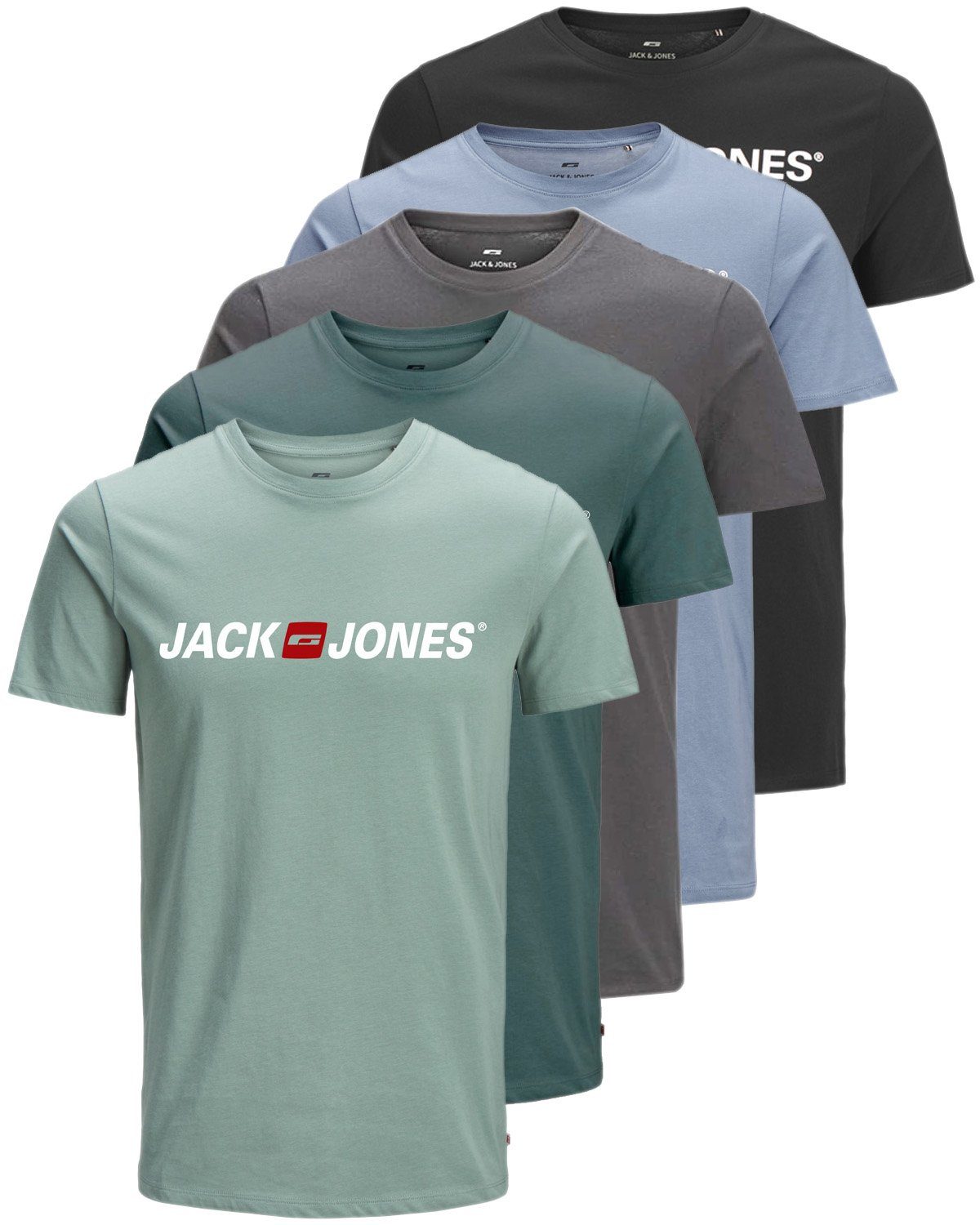 aus OPT3 (5er-Pack) & 5er Shirts Aufdruck, Jack Baumwolle mit Jones Print-Shirt