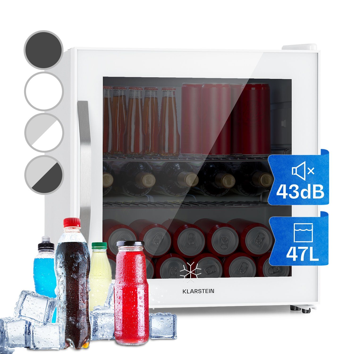Klarstein Getränkekühlschrank HEA-BeersafeL-quartz 10039426, 50 cm hoch, 47.5 cm breit, Mini Kühlschrank ohne Gefrierfach klein Getränkekühlschrank Glastür