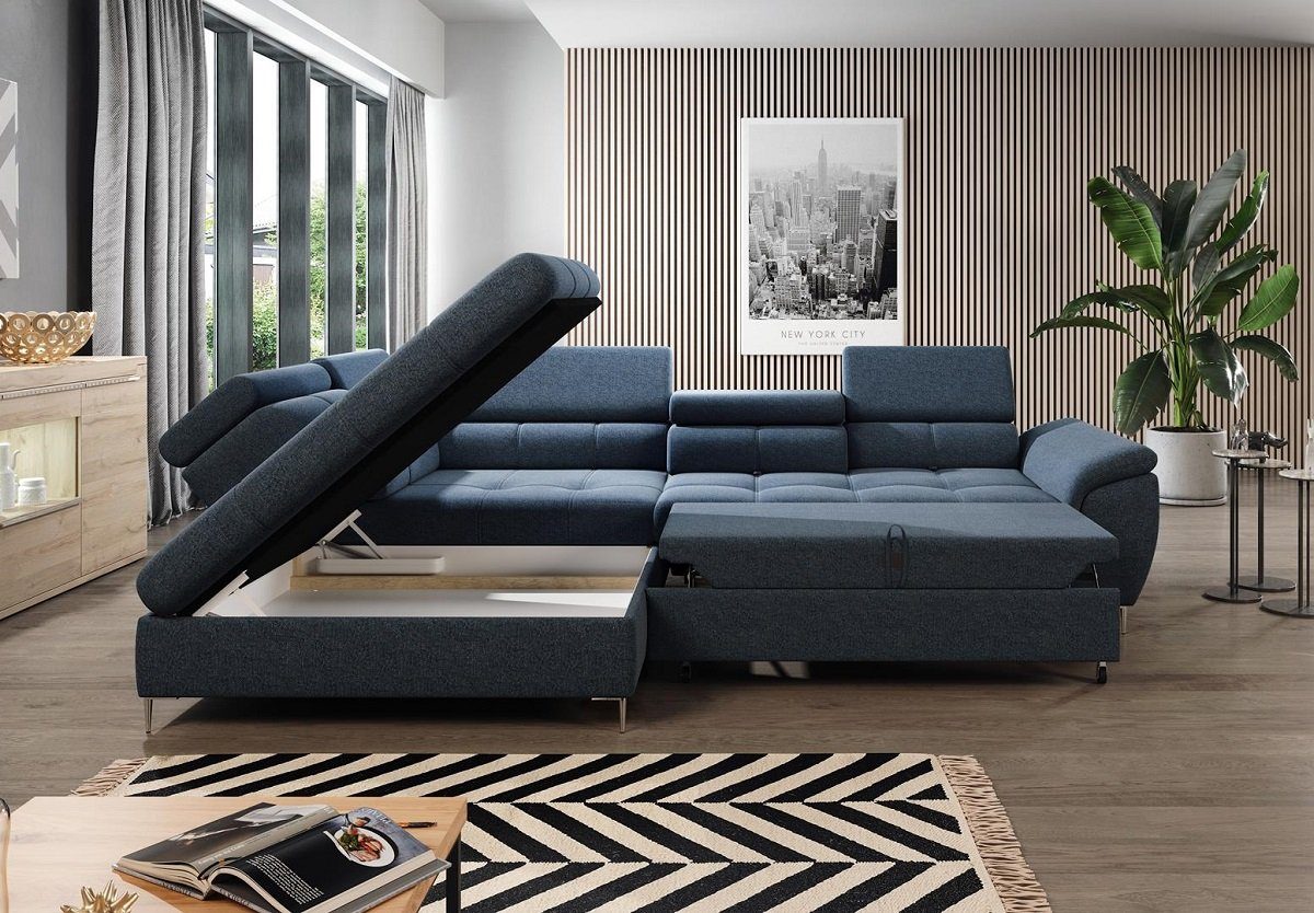 blau, Sofa und Bettkasten, mit Rücken Dreams Form Empona verstellbar Kopfstützen Stauraum, L Ecksofa