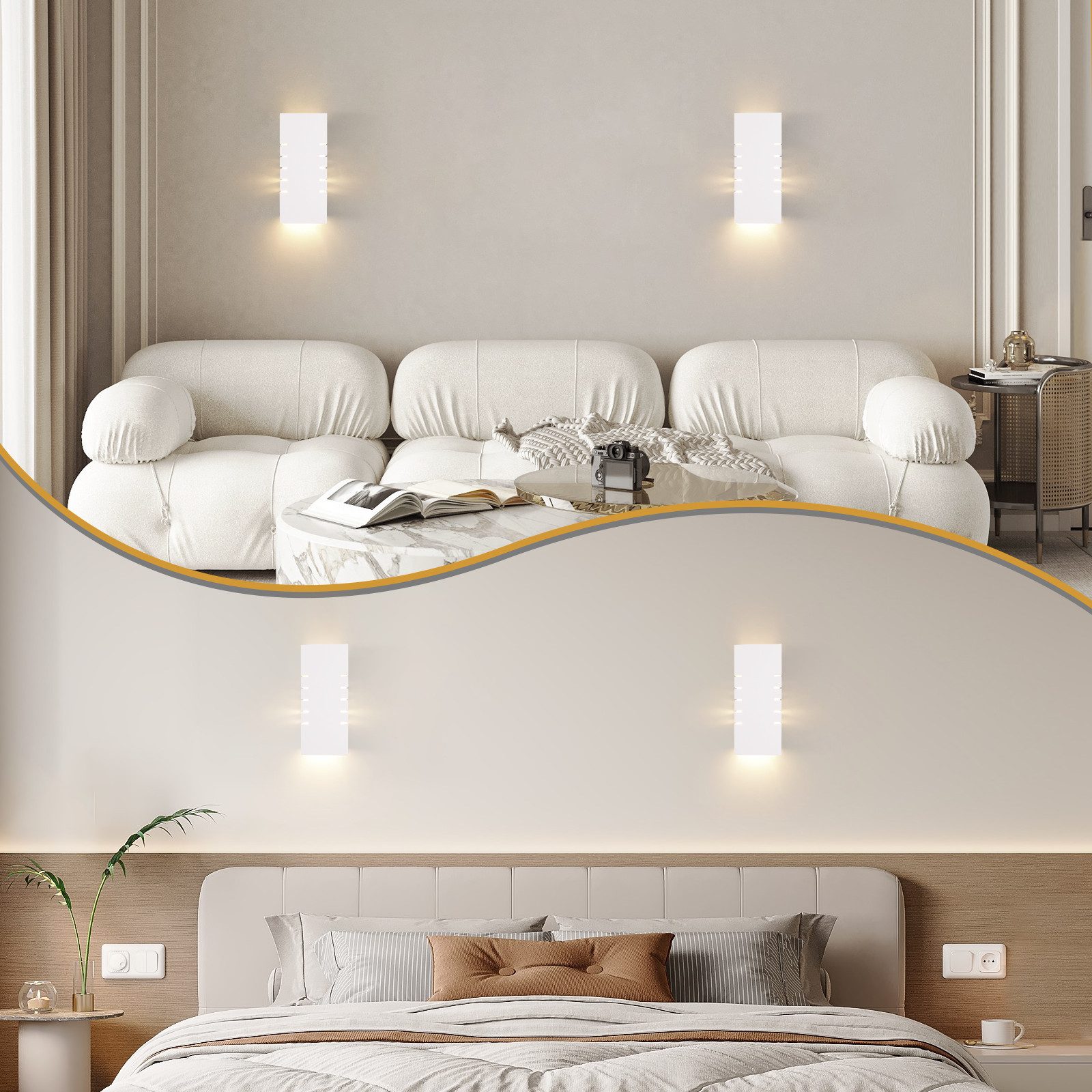 ZMH Wandleuchte innen Weiß 1/2 Stück E14 Modern Wandlampe Schlafzimmer Flur, ohne Leuchtmittel, 2 Stück,Max.40,Flurlampe,auch für Wohnzimmer und Esszimmer – Bild 5 von 5
