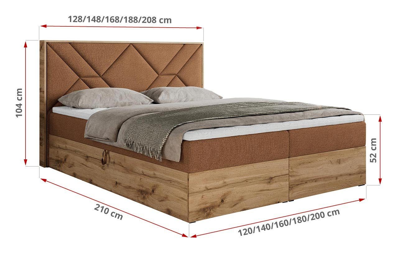 Doppelbett, und Multipocket-Matratze MKS Boxspringbett MÖBEL Holzrahmen GUNAR, Eiche Topper,