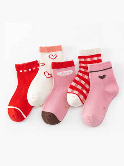 axy Langsocken axy Kinder Socken 5 Paar Multipack Mädchen Kindersocken (5er Pack) Geschenke Bunte Weich Kindersocken Herz