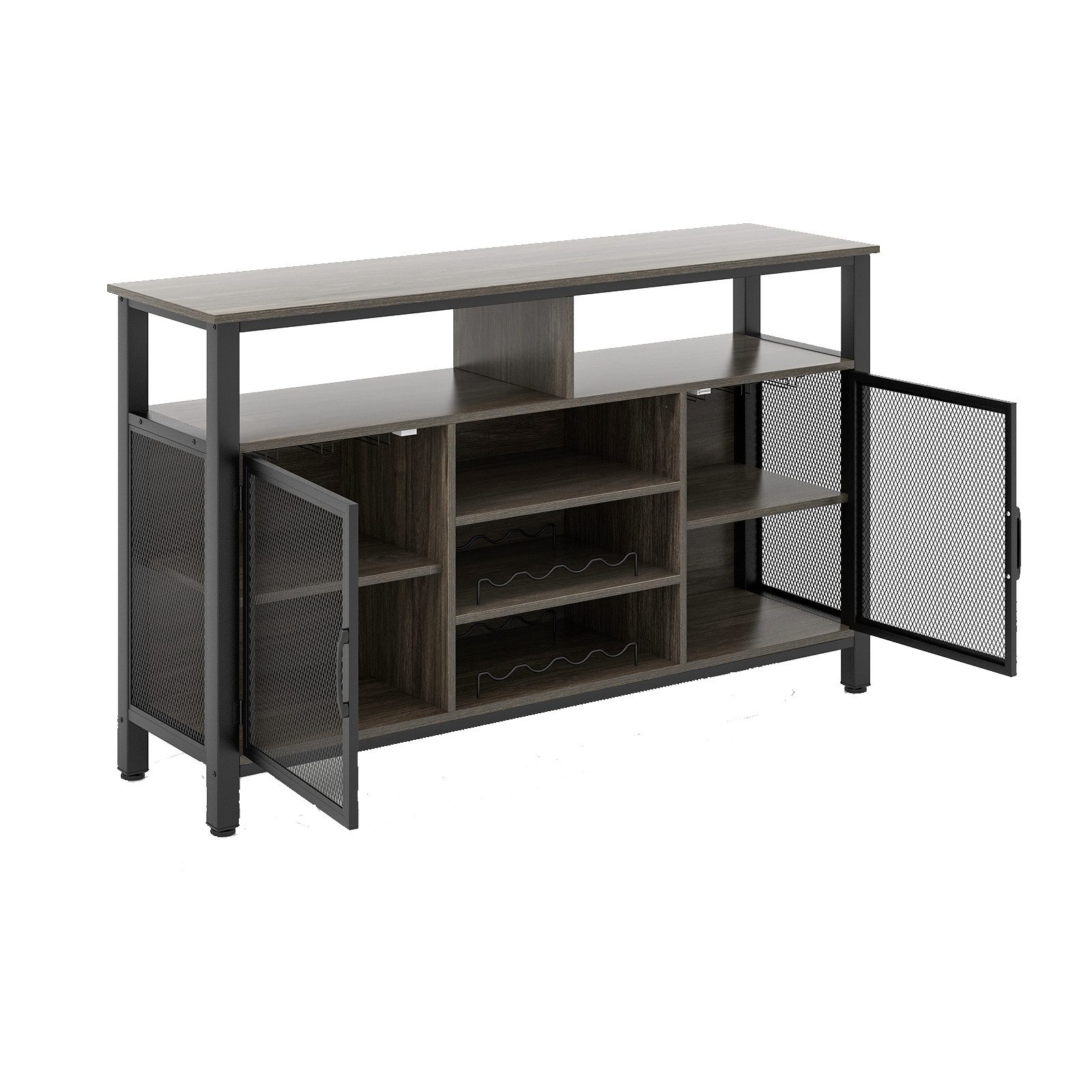 COSTWAY Sideboard, Küchenschrank mit 2 Metallgittertüren, Weinregalen, 140cm