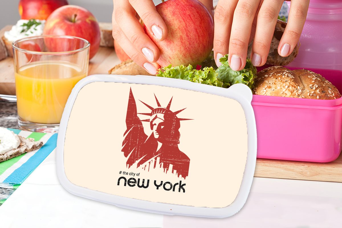 - rosa Rot MuchoWow New York (2-tlg), für Freiheitsstatue, Erwachsene, Kunststoff, Kinder, Mädchen, Brotdose - Snackbox, Lunchbox Brotbox Kunststoff