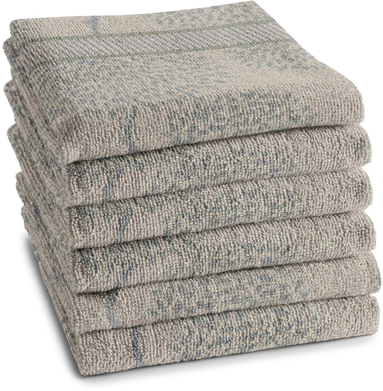 DDDDD Geschirrtuch Trees, (Set, 6-tlg), Küchenhandtuch aus weicher Frottee, 50 x 55 cm taupe