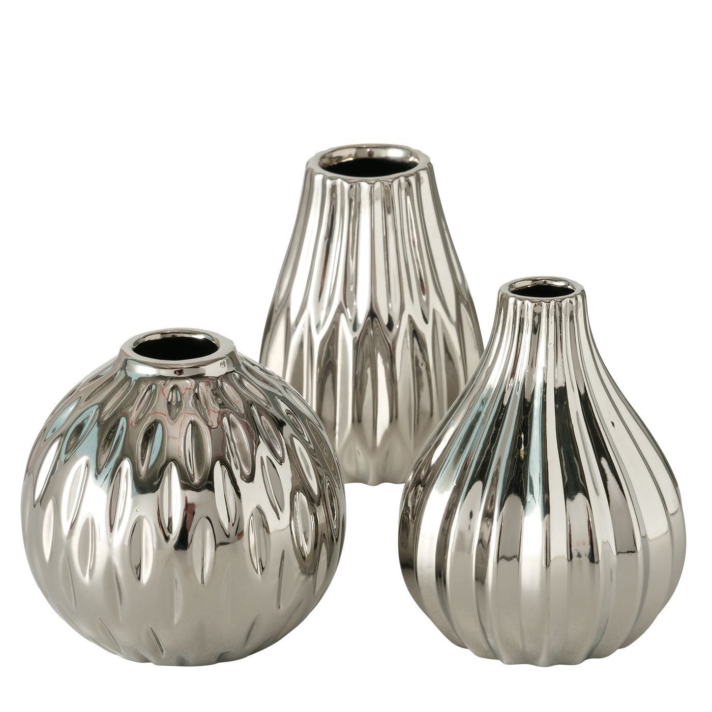 BOLTZE GRUPPE GmbH Dekovase 3er Set Blumenvase, Vase aus Keramik silber, 14 günstig online kaufen