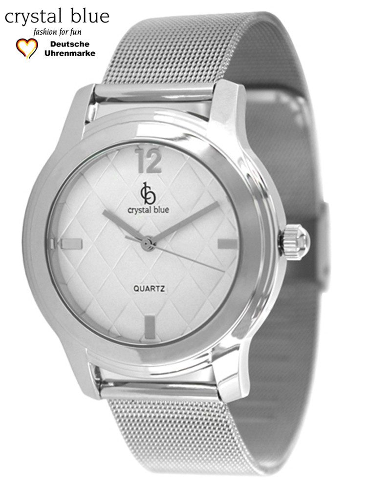 crystal blue Quarzuhr Armbanduhr Damen silber Mesharmband metallic Zifferblatt, kostenloser Versand
