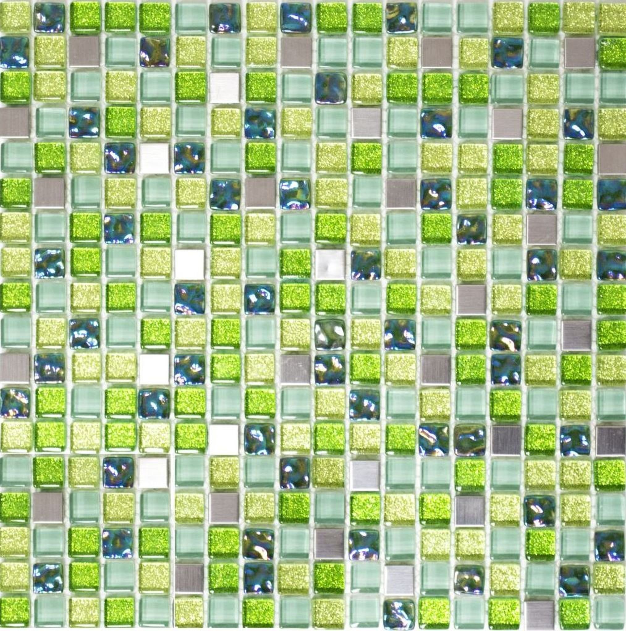 Edelstahl Mosani lime silber Mosaikfliese Mosaikfliesen grün Glasmosaik