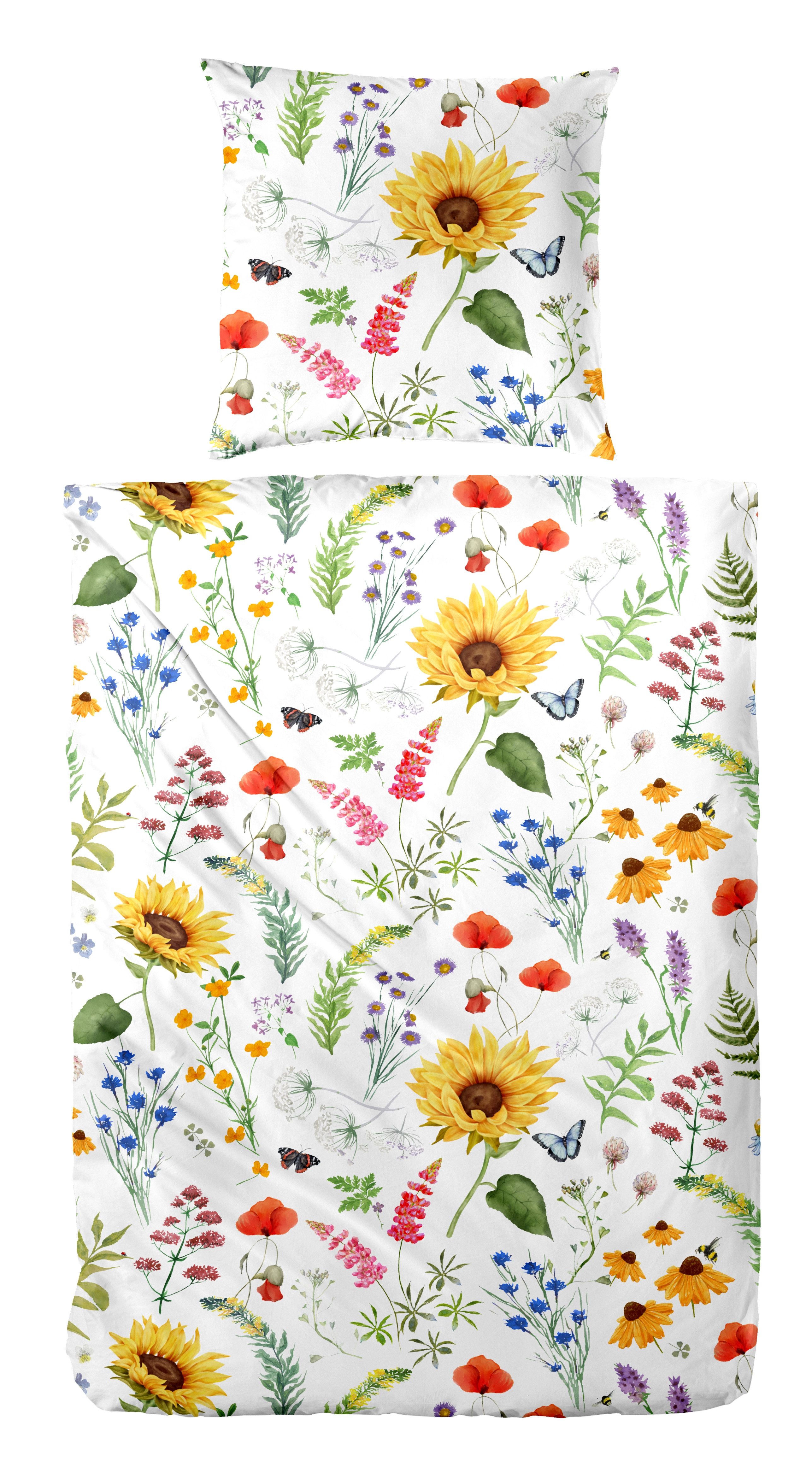 Primera Bettwäsche Renforce-Bettwäsche Flowerbee, Soft-Seersucker, 2 teilig