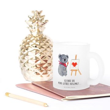 Mr. & Mrs. Panda Teeglas Koala Künstler - Transparent - Geschenk, Teetasse, Tasse mit Henkel, Premium Glas, Liebevolle Gestaltung