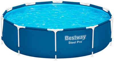 Bestway Framepool Steel Pro™ (Set), Frame Pool mit Filterpumpe Ø 305x76 cm, dunkelblau