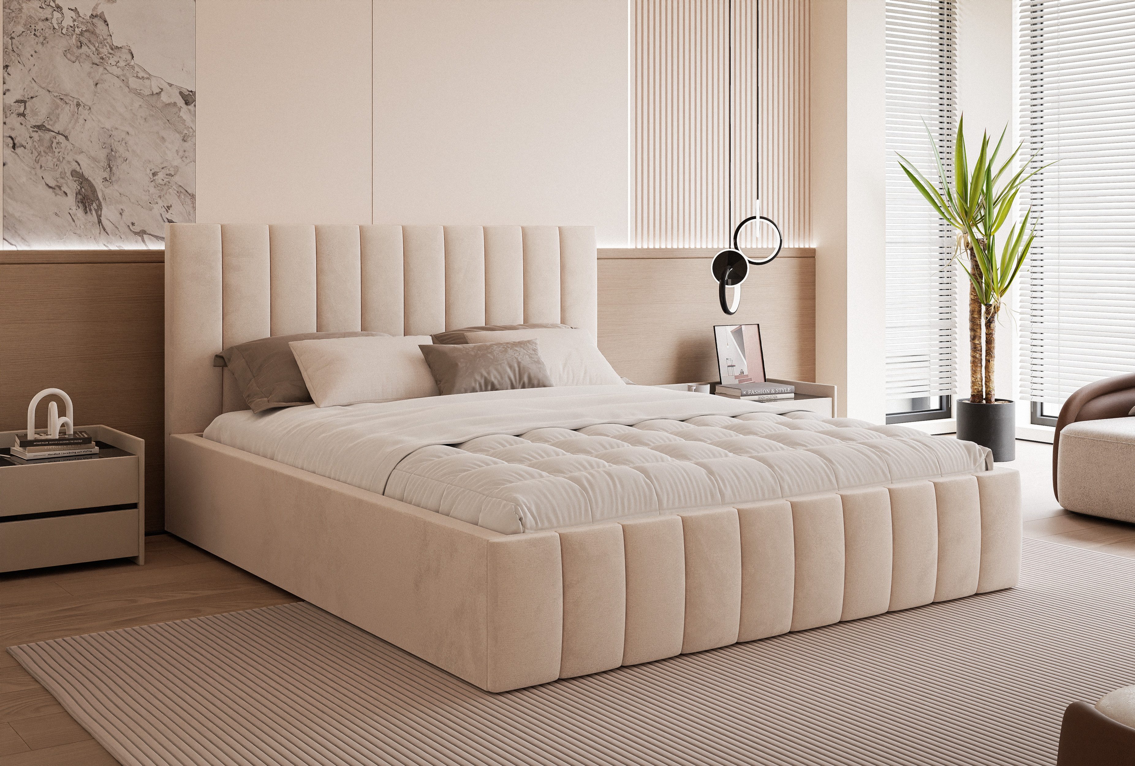 Goldstoff Polsterbett Elegantes Bett mit hohem günstig online kaufen