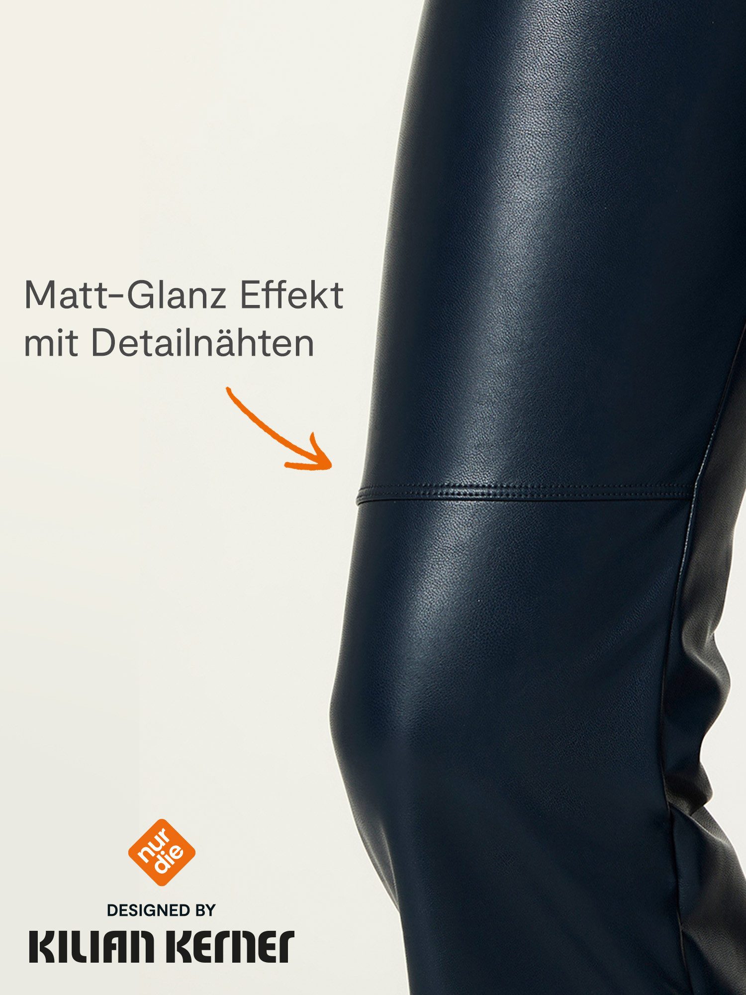 Nur Die Leggings NUR DIE x KILIAN KERNER Damen Vegane Flared Leggings in Leder-Optik eleganter Bootcut-Look - softe Innenseite - breiter Komfortbund