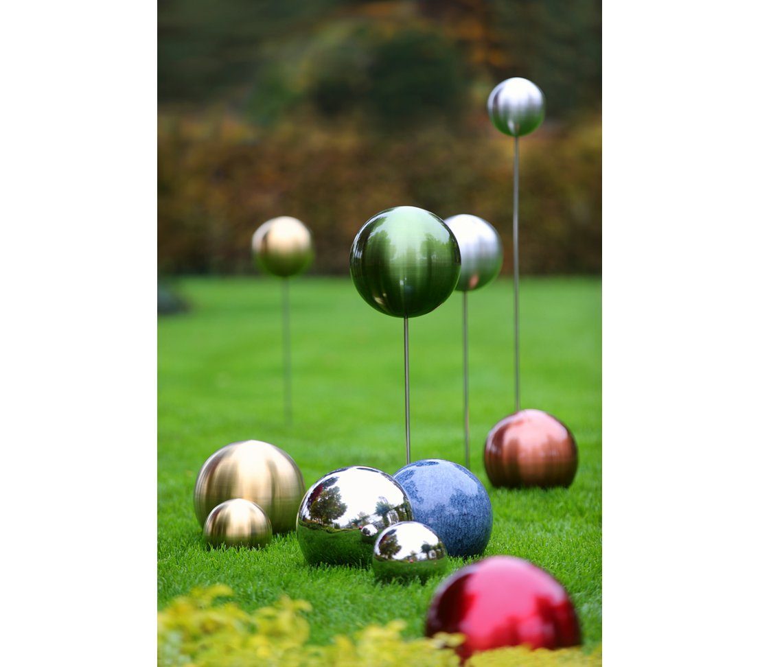 Dehner Gartenfigur Edelstahlkugel gebürstet, Ø 10/15/20/25 cm, silber, frostbeständige Gartenkugel, Stab als Zubehör verfügbar