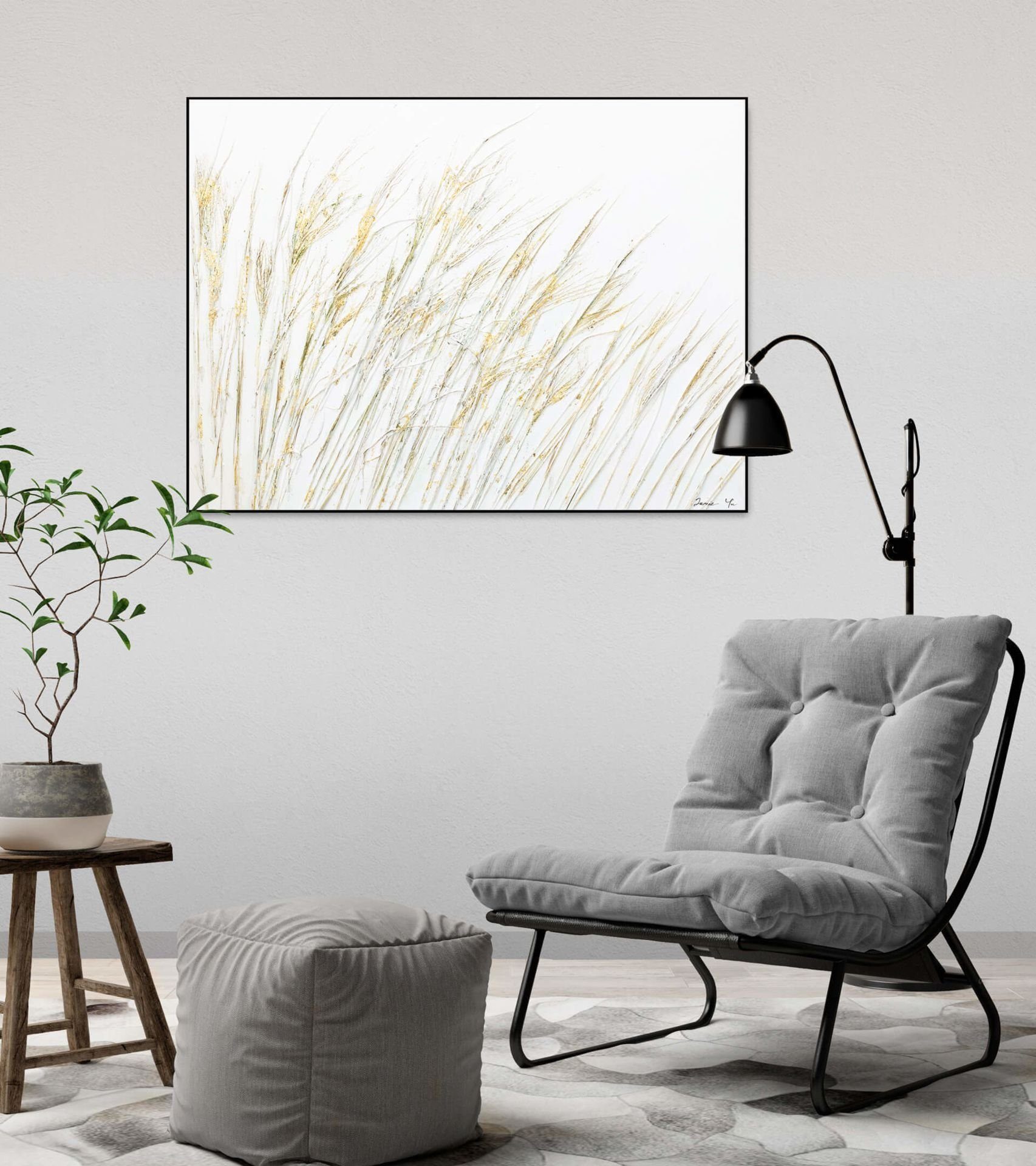 Wandbild Sanftes Wohnzimmer Windspiel Leinwandbild Gemälde 100% KUNSTLOFT cm, 100x75 HANDGEMALT