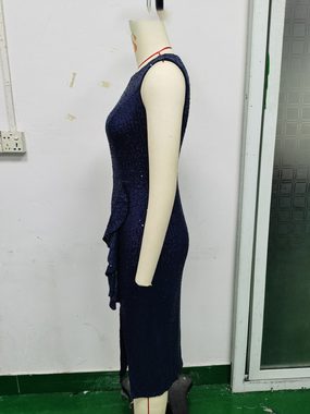 KIKI A-Linien-Kleid Sexy Paillettenkleid mit Rundhalsausschnitt und Schlitz vorne