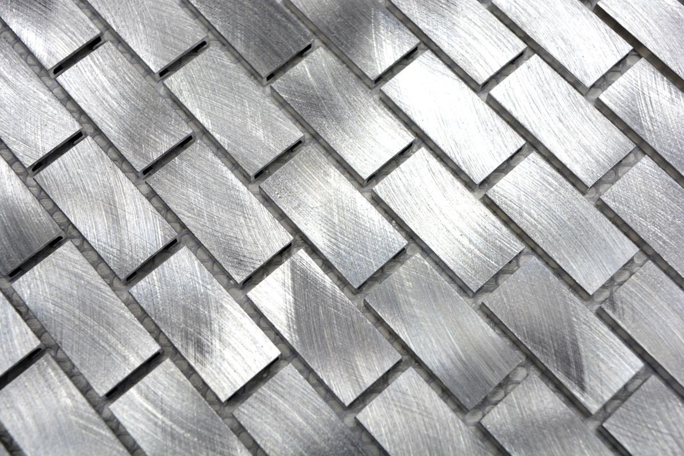 Küchenwand Fliese Mosaik Mosani Aluminium Fliesenspiegel silber Mosaikfliesen Brick